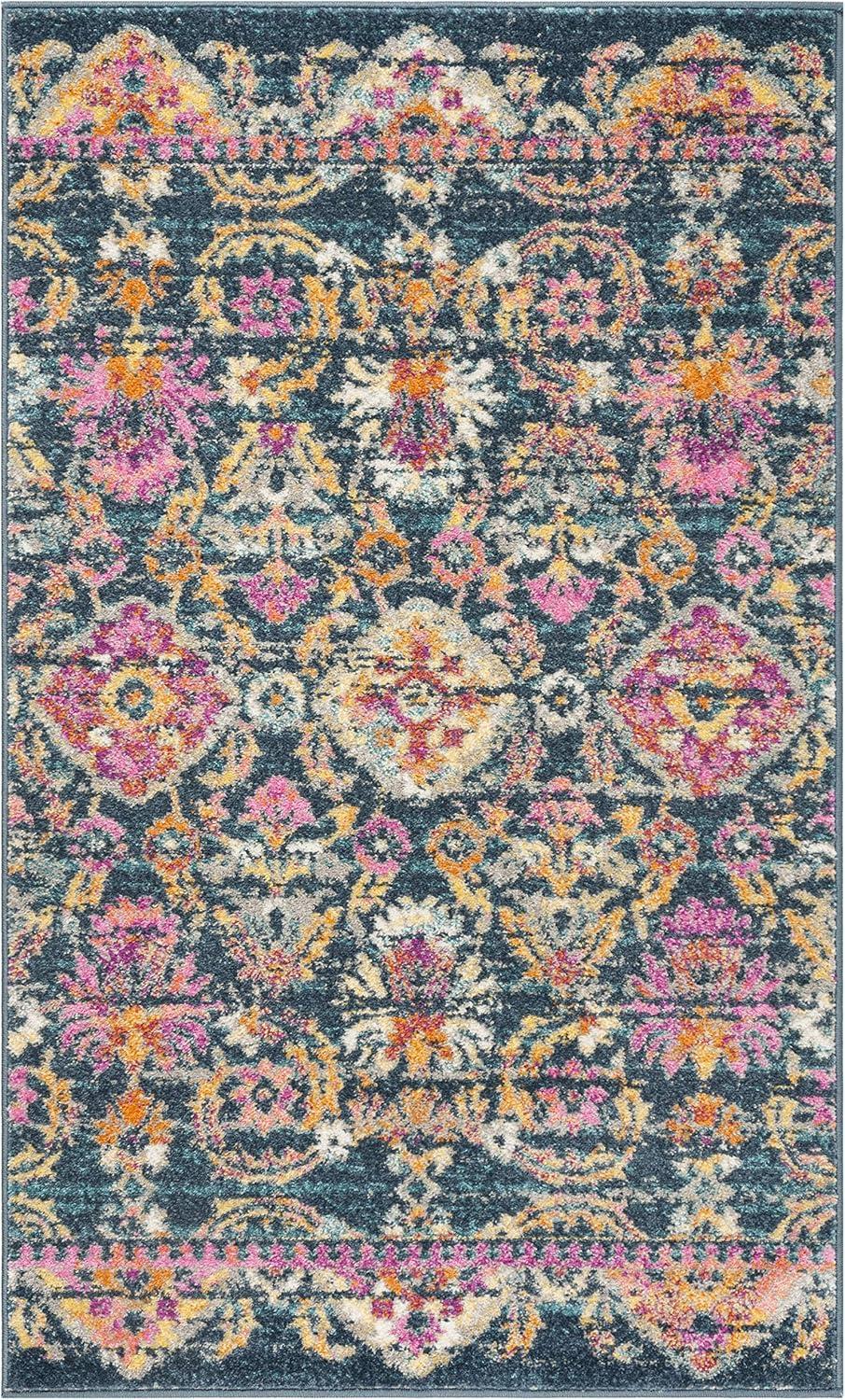 image:imageSAFAVIEH Madison Collection Area Rug 51 x 76 Blue amp Fuchsia Boho Chic Floral Design NonShedding amp Easy Care Ideal for High Traffic Areas in Living Room Bedroom MAD130CBlueFuchsia
