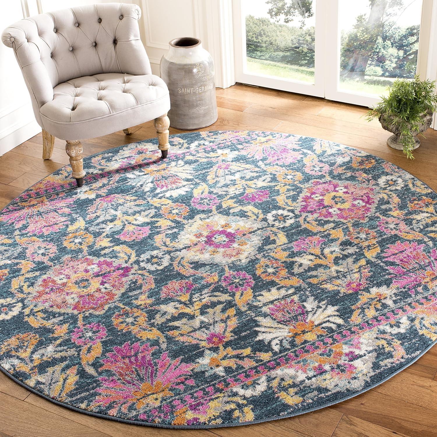 image:imageSAFAVIEH Madison Collection Area Rug 51 x 76 Blue amp Fuchsia Boho Chic Floral Design NonShedding amp Easy Care Ideal for High Traffic Areas in Living Room Bedroom MAD130CBlueFuchsia
