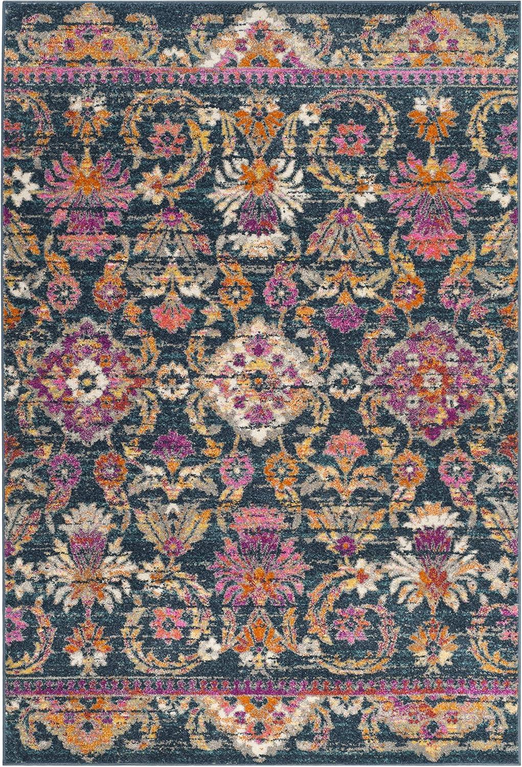 image:imageSAFAVIEH Madison Collection Area Rug 51 x 76 Blue amp Fuchsia Boho Chic Floral Design NonShedding amp Easy Care Ideal for High Traffic Areas in Living Room Bedroom MAD130CBlueFuchsia