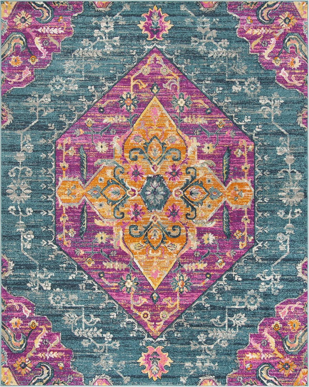 image:imageSAFAVIEH Madison Collection Area Rug 51 x 76 Blue amp Fuchsia Boho Chic Medallion Design NonShedding amp Easy Care Ideal for High Traffic Areas in Living Room Bedroom MAD119CBlueFuchsia