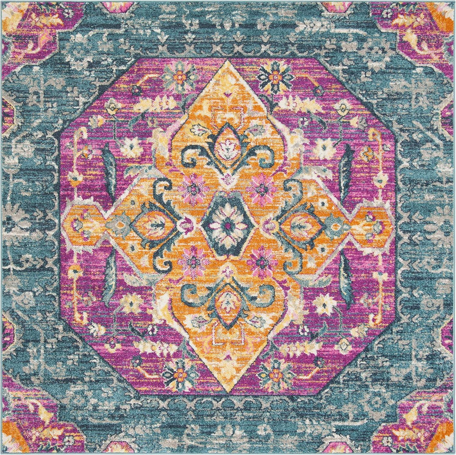 image:imageSAFAVIEH Madison Collection Area Rug 51 x 76 Blue amp Fuchsia Boho Chic Medallion Design NonShedding amp Easy Care Ideal for High Traffic Areas in Living Room Bedroom MAD119CBlueFuchsia