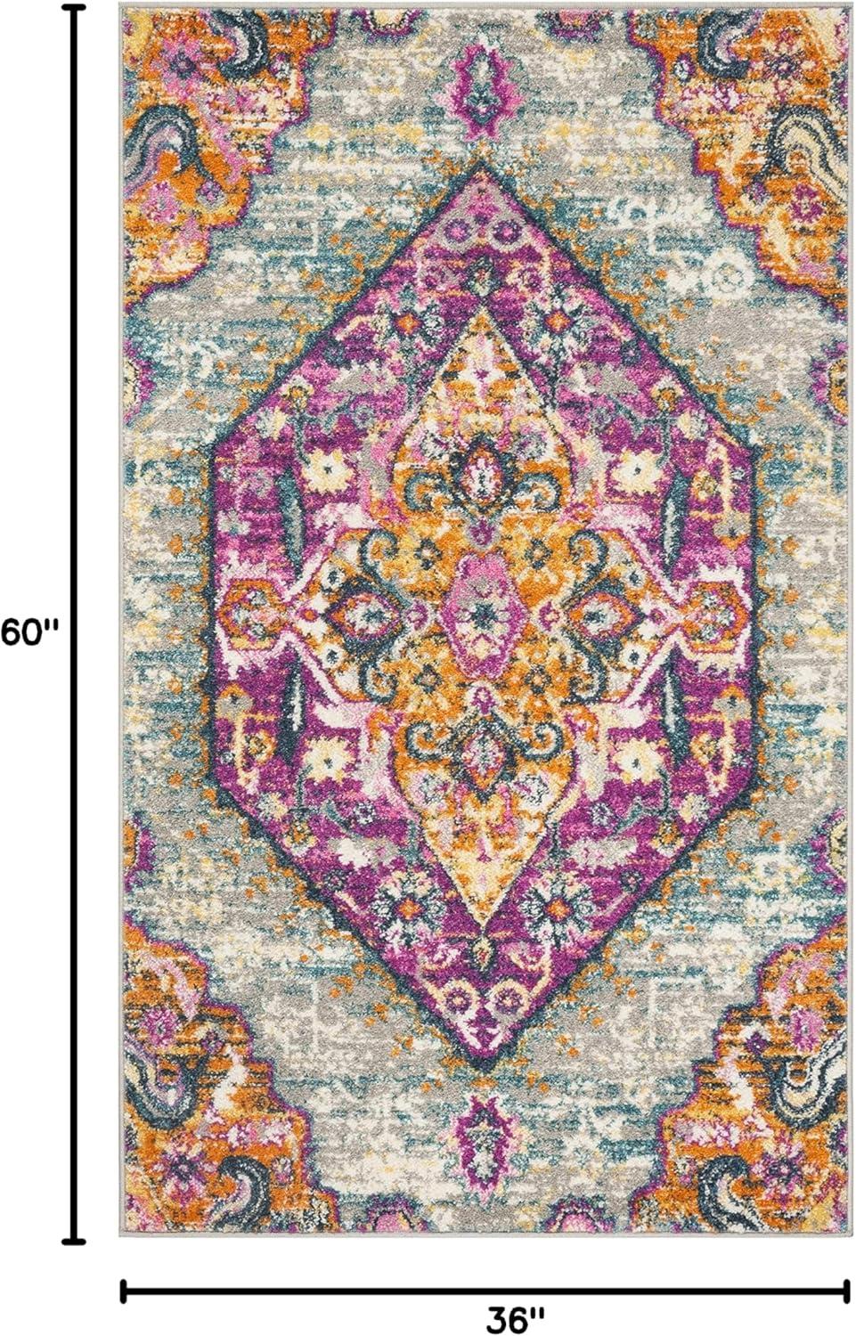 image:imageSAFAVIEH Madison Collection Area Rug 51 x 76 Blue amp Fuchsia Boho Chic Medallion Design NonShedding amp Easy Care Ideal for High Traffic Areas in Living Room Bedroom MAD119CLight GreyFuchsia