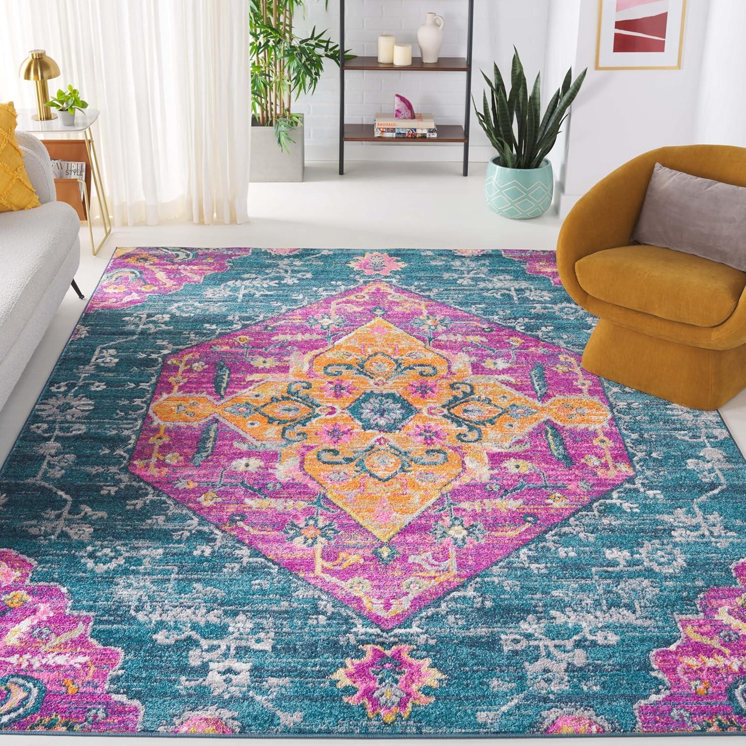 image:imageSAFAVIEH Madison Collection Area Rug 51 x 76 Blue amp Fuchsia Boho Chic Medallion Design NonShedding amp Easy Care Ideal for High Traffic Areas in Living Room Bedroom MAD119CBlueFuchsia