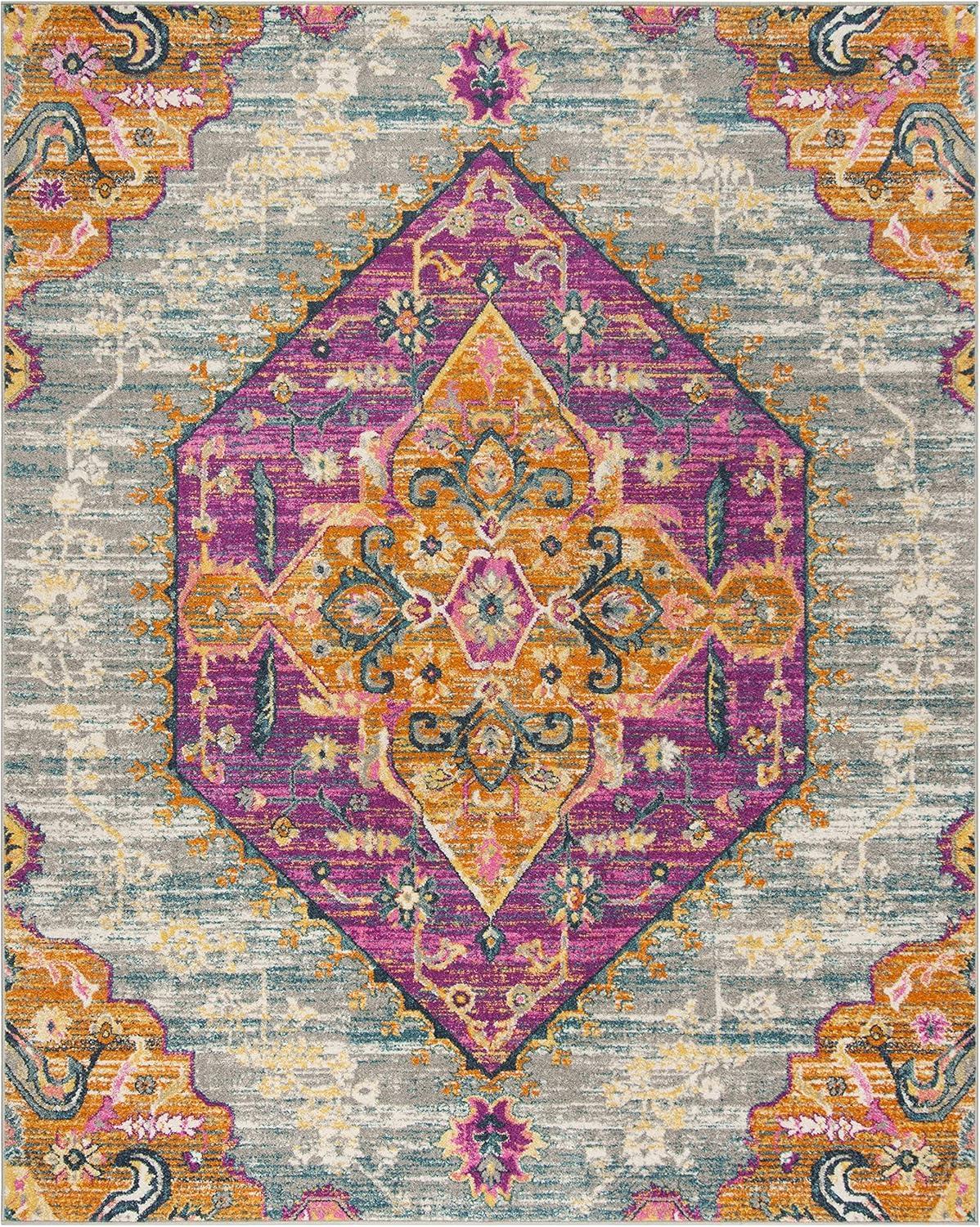 image:imageSAFAVIEH Madison Collection Area Rug 51 x 76 Blue amp Fuchsia Boho Chic Medallion Design NonShedding amp Easy Care Ideal for High Traffic Areas in Living Room Bedroom MAD119CLight GreyFuchsia