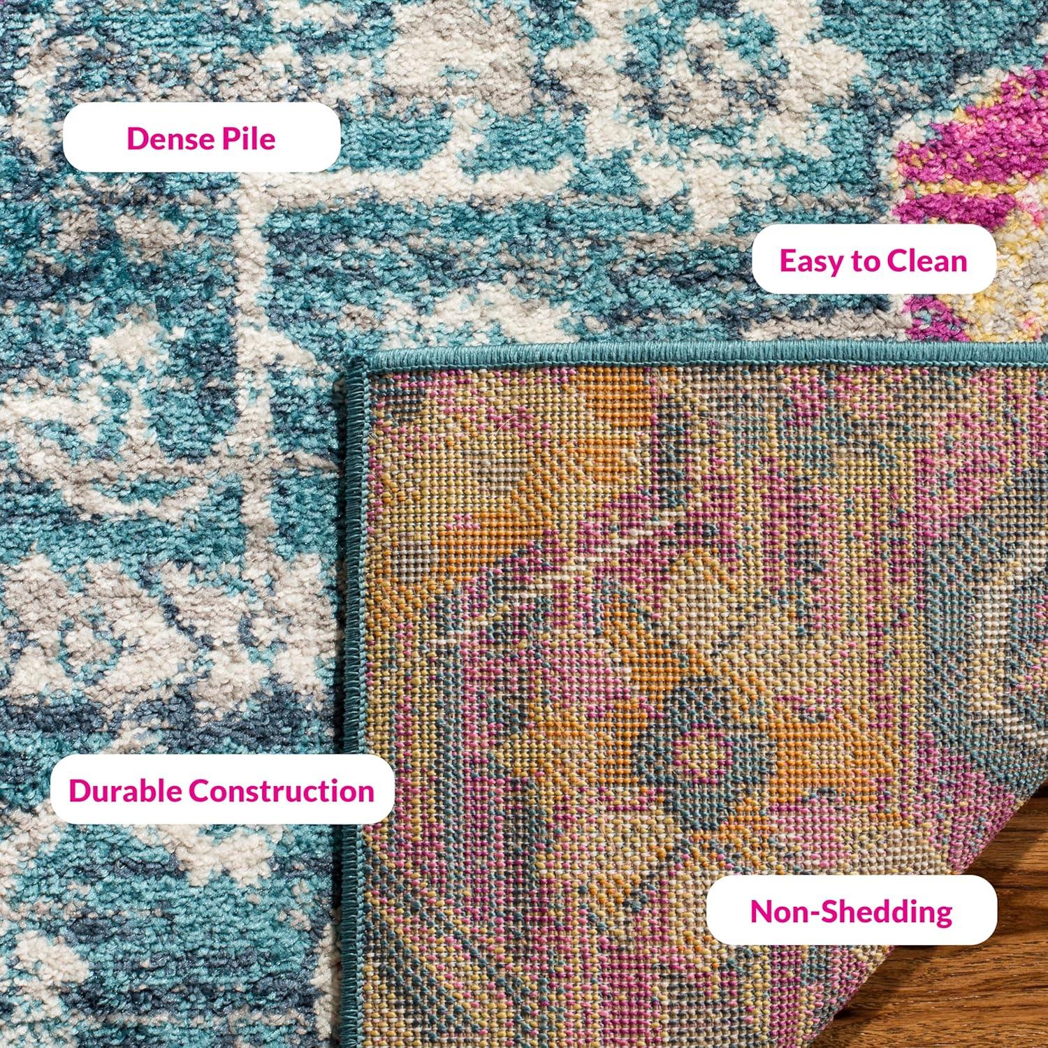 image:imageSAFAVIEH Madison Collection Area Rug 51 x 76 Blue amp Fuchsia Boho Chic Medallion Design NonShedding amp Easy Care Ideal for High Traffic Areas in Living Room Bedroom MAD119CBlueFuchsia