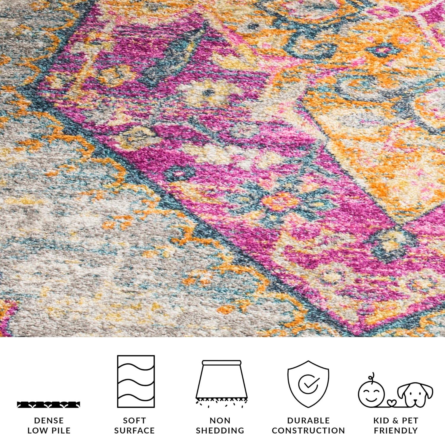 image:imageSAFAVIEH Madison Collection Area Rug 51 x 76 Blue amp Fuchsia Boho Chic Medallion Design NonShedding amp Easy Care Ideal for High Traffic Areas in Living Room Bedroom MAD119CLight GreyFuchsia