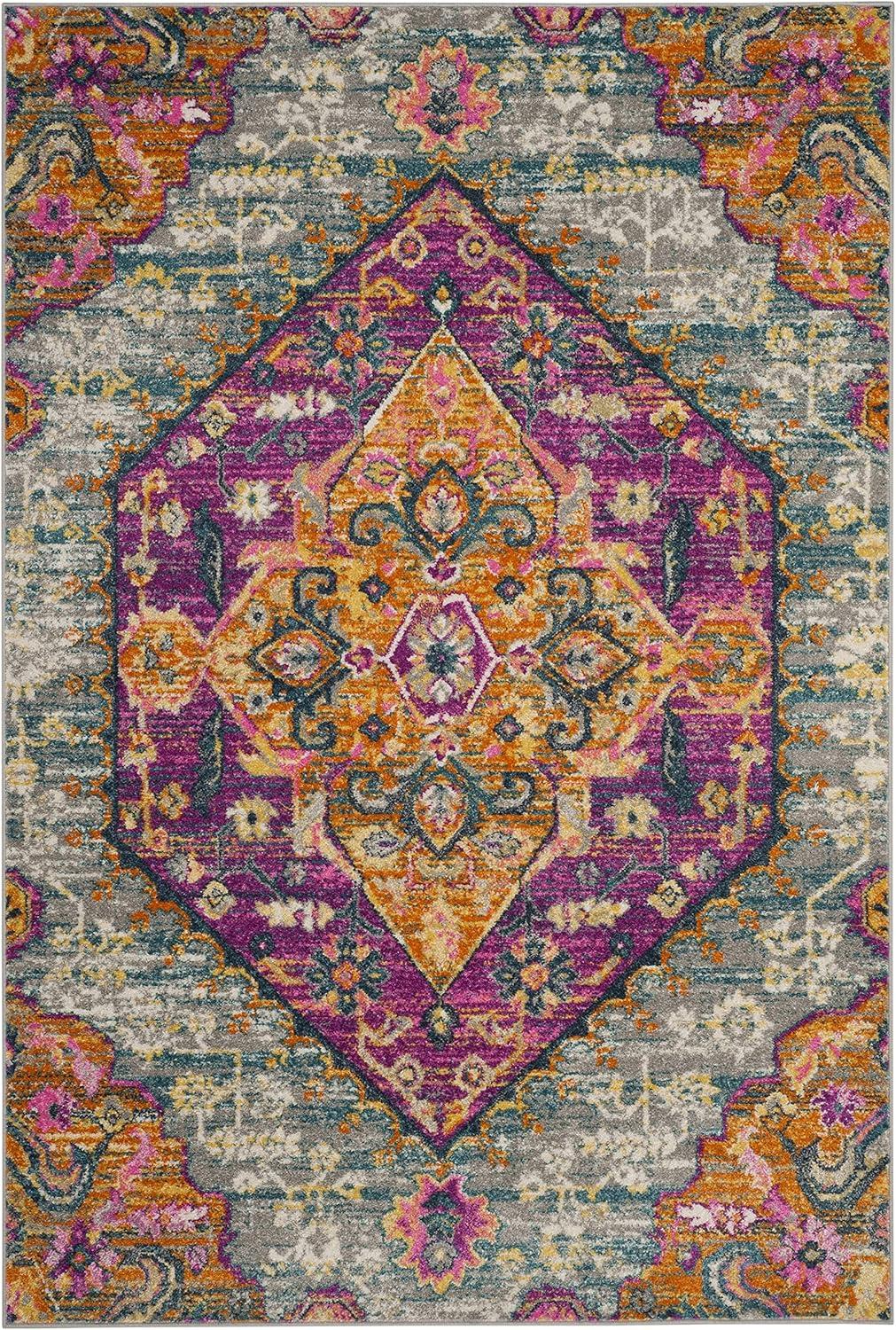 image:imageSAFAVIEH Madison Collection Area Rug 51 x 76 Blue amp Fuchsia Boho Chic Medallion Design NonShedding amp Easy Care Ideal for High Traffic Areas in Living Room Bedroom MAD119CLight GreyFuchsia