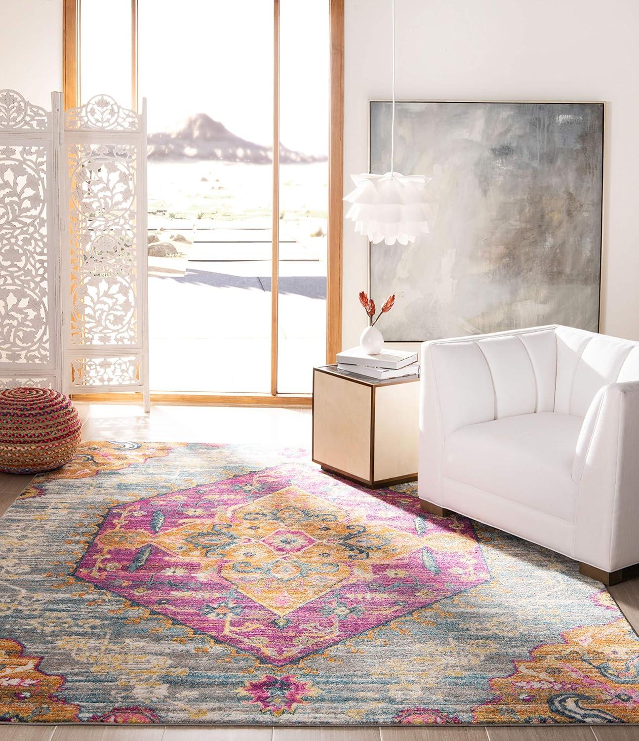 image:imageSAFAVIEH Madison Collection Area Rug 51 x 76 Blue amp Fuchsia Boho Chic Medallion Design NonShedding amp Easy Care Ideal for High Traffic Areas in Living Room Bedroom MAD119CLight GreyFuchsia