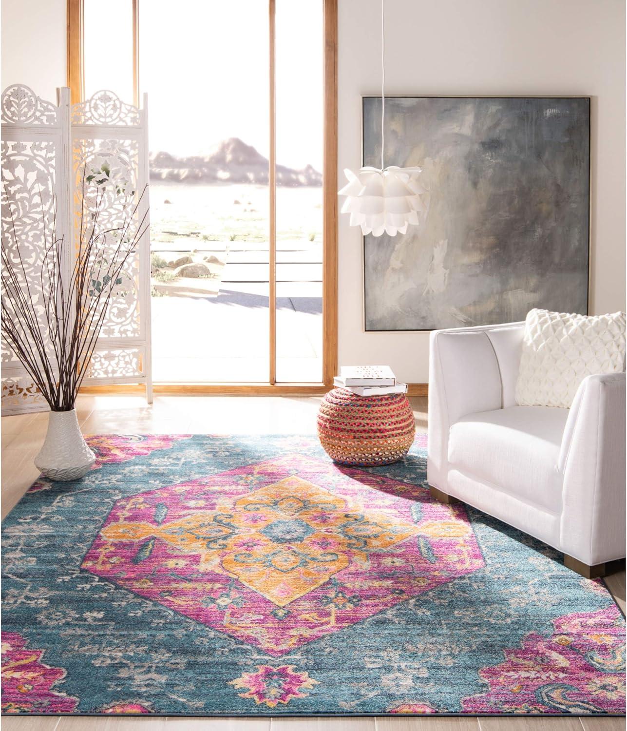 image:imageSAFAVIEH Madison Collection Area Rug 51 x 76 Blue amp Fuchsia Boho Chic Medallion Design NonShedding amp Easy Care Ideal for High Traffic Areas in Living Room Bedroom MAD119CBlueFuchsia