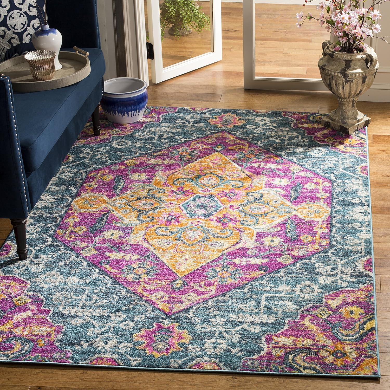 image:imageSAFAVIEH Madison Collection Area Rug 51 x 76 Blue amp Fuchsia Boho Chic Medallion Design NonShedding amp Easy Care Ideal for High Traffic Areas in Living Room Bedroom MAD119CBlueFuchsia
