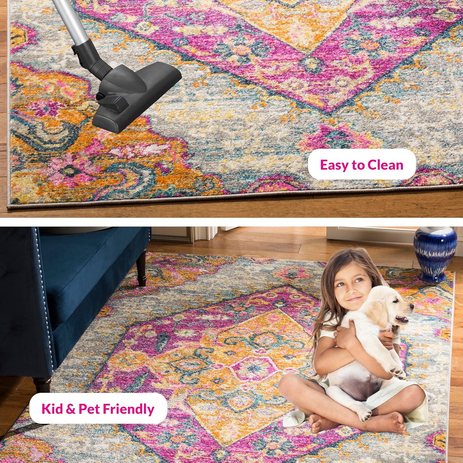 image:imageSAFAVIEH Madison Collection Area Rug 51 x 76 Blue amp Fuchsia Boho Chic Medallion Design NonShedding amp Easy Care Ideal for High Traffic Areas in Living Room Bedroom MAD119CLight GreyFuchsia