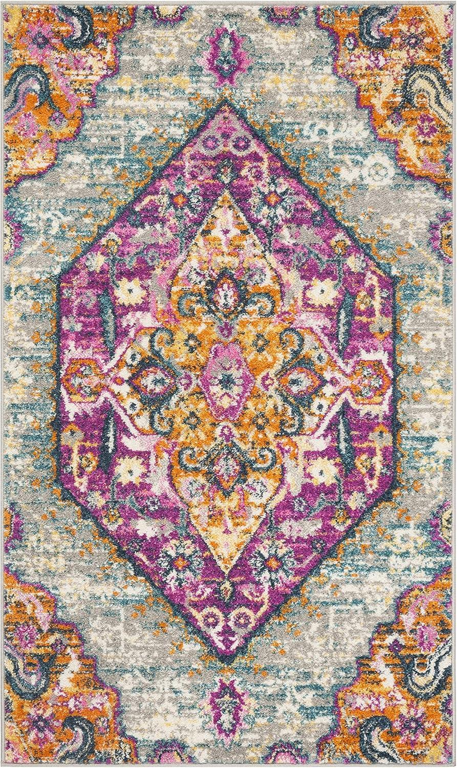 image:imageSAFAVIEH Madison Collection Area Rug 51 x 76 Blue amp Fuchsia Boho Chic Medallion Design NonShedding amp Easy Care Ideal for High Traffic Areas in Living Room Bedroom MAD119CLight GreyFuchsia
