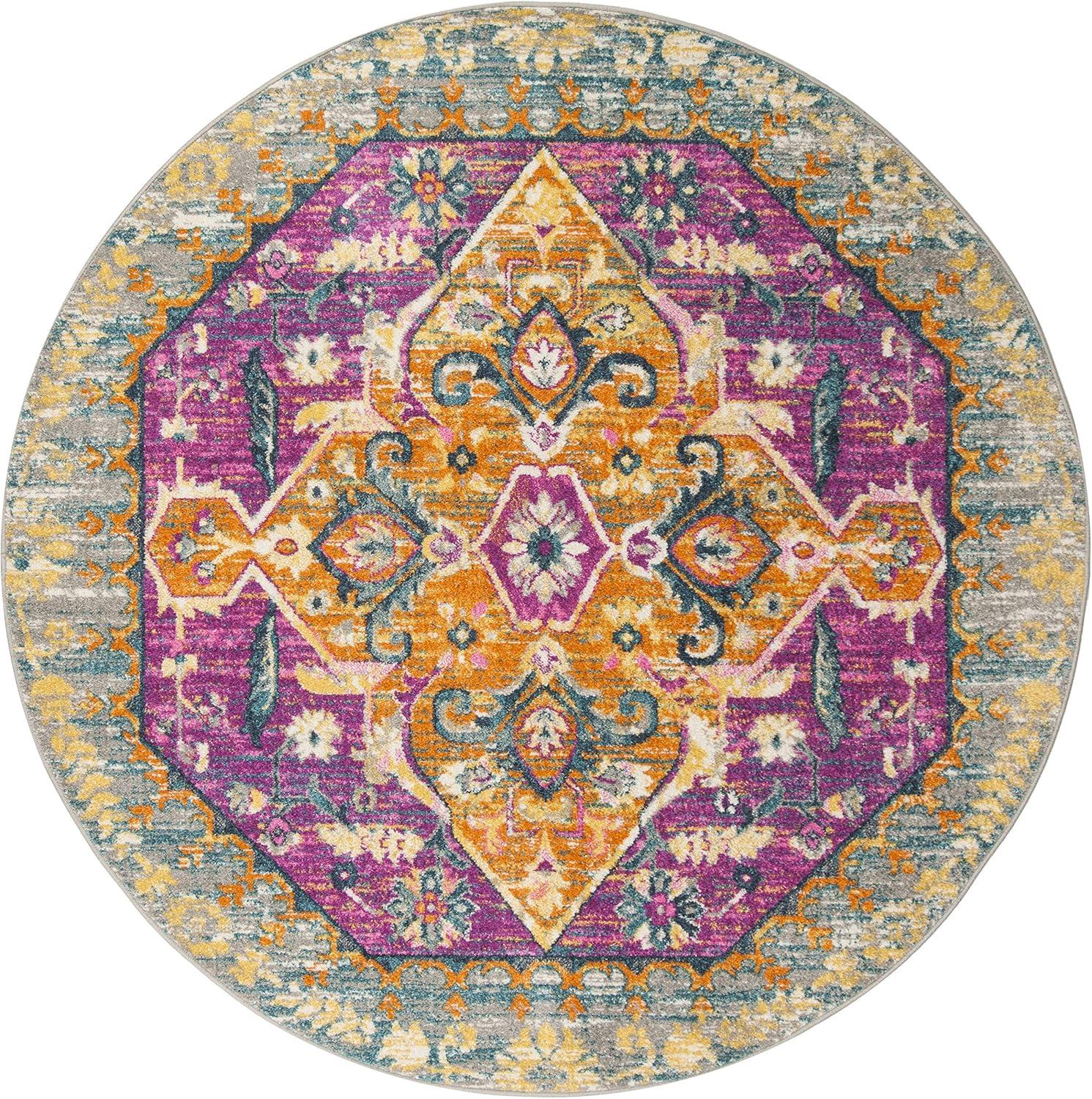 image:imageSAFAVIEH Madison Collection Area Rug 51 x 76 Blue amp Fuchsia Boho Chic Medallion Design NonShedding amp Easy Care Ideal for High Traffic Areas in Living Room Bedroom MAD119CLight GreyFuchsia
