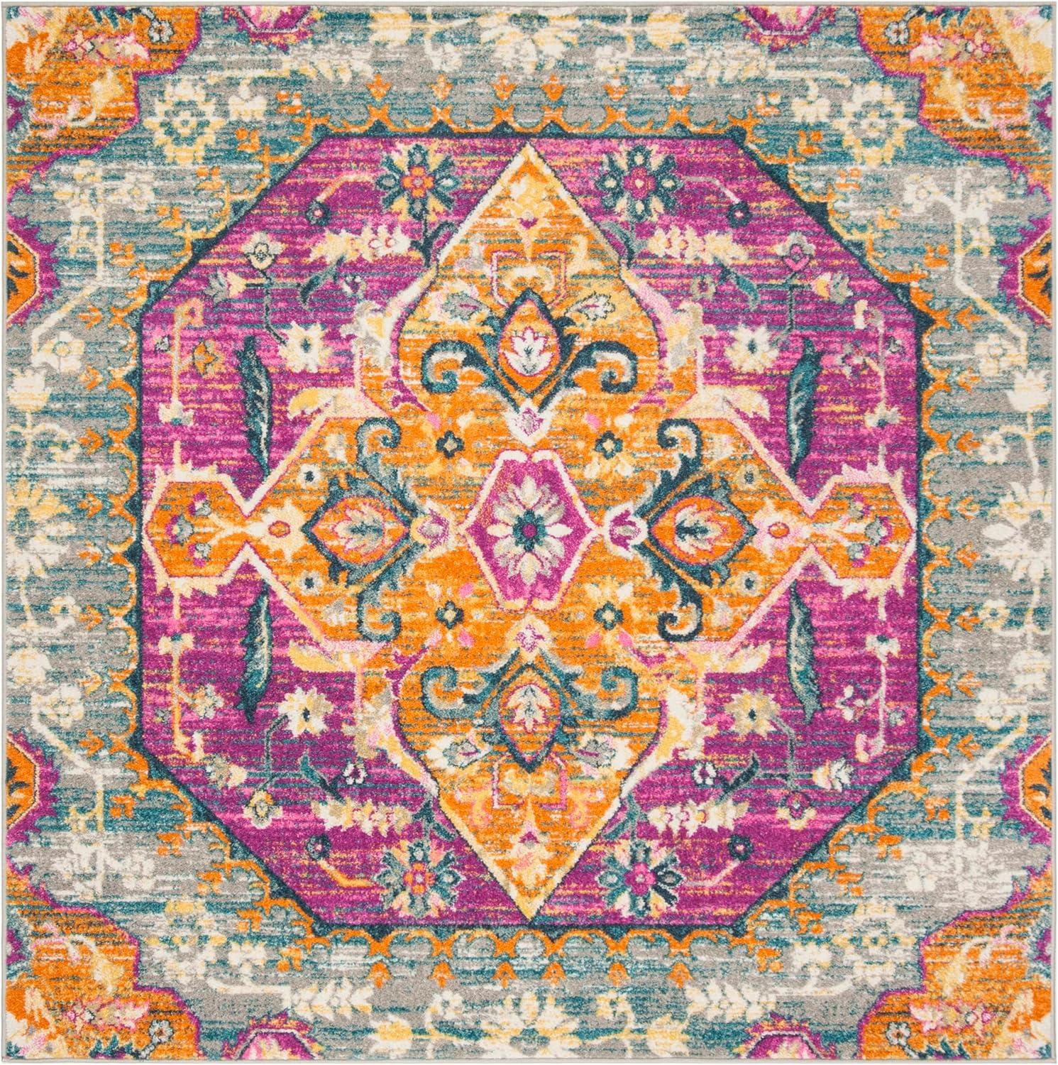 image:imageSAFAVIEH Madison Collection Area Rug 51 x 76 Blue amp Fuchsia Boho Chic Medallion Design NonShedding amp Easy Care Ideal for High Traffic Areas in Living Room Bedroom MAD119CLight GreyFuchsia