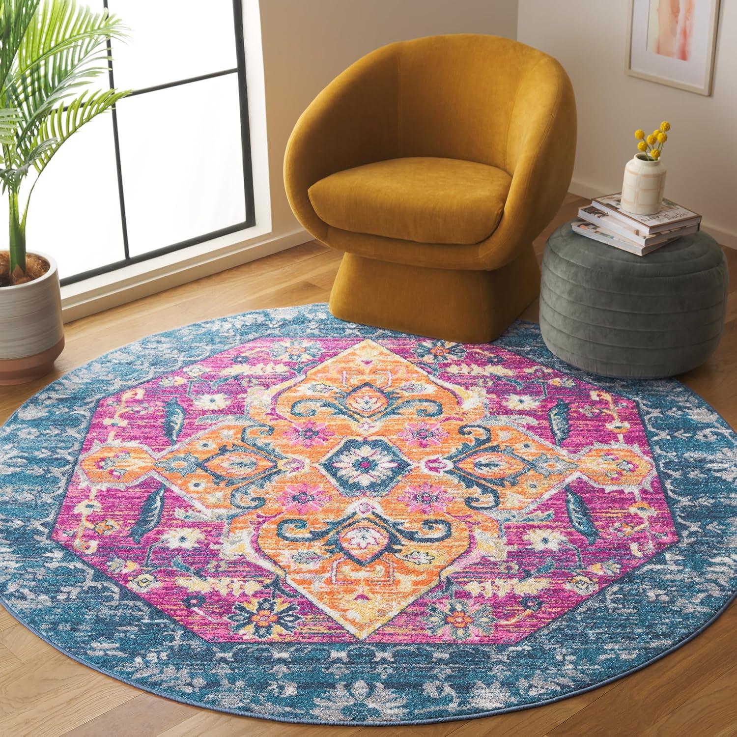 image:imageSAFAVIEH Madison Collection Area Rug 51 x 76 Blue amp Fuchsia Boho Chic Medallion Design NonShedding amp Easy Care Ideal for High Traffic Areas in Living Room Bedroom MAD119CBlueFuchsia