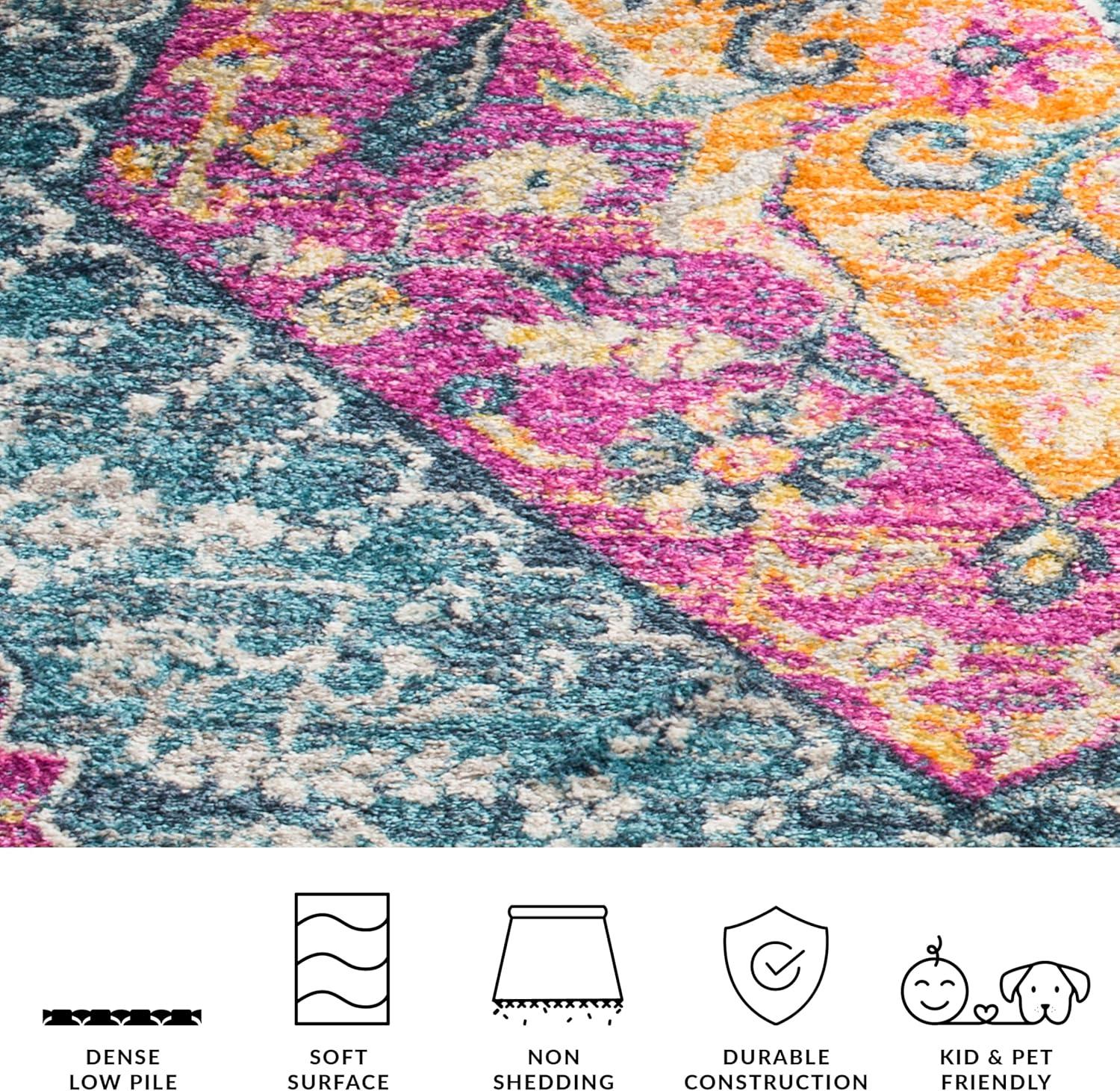 image:imageSAFAVIEH Madison Collection Area Rug 51 x 76 Blue amp Fuchsia Boho Chic Medallion Design NonShedding amp Easy Care Ideal for High Traffic Areas in Living Room Bedroom MAD119CBlueFuchsia