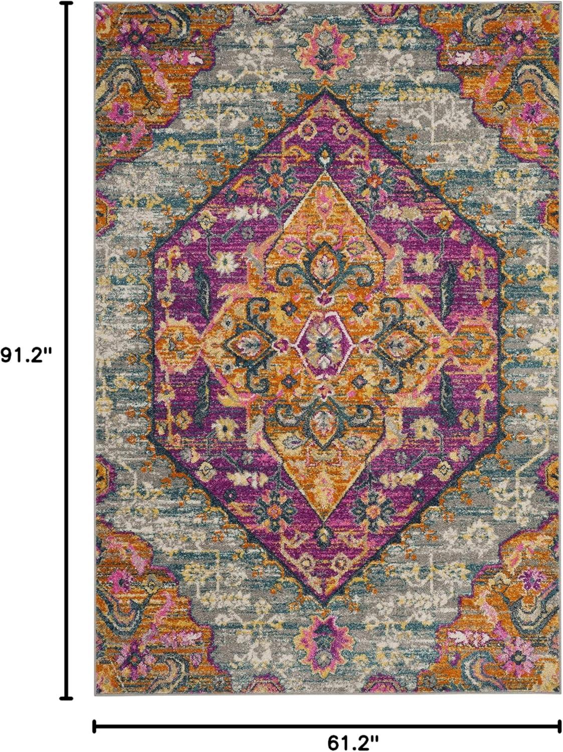image:imageSAFAVIEH Madison Collection Area Rug 51 x 76 Blue amp Fuchsia Boho Chic Medallion Design NonShedding amp Easy Care Ideal for High Traffic Areas in Living Room Bedroom MAD119CLight GreyFuchsia
