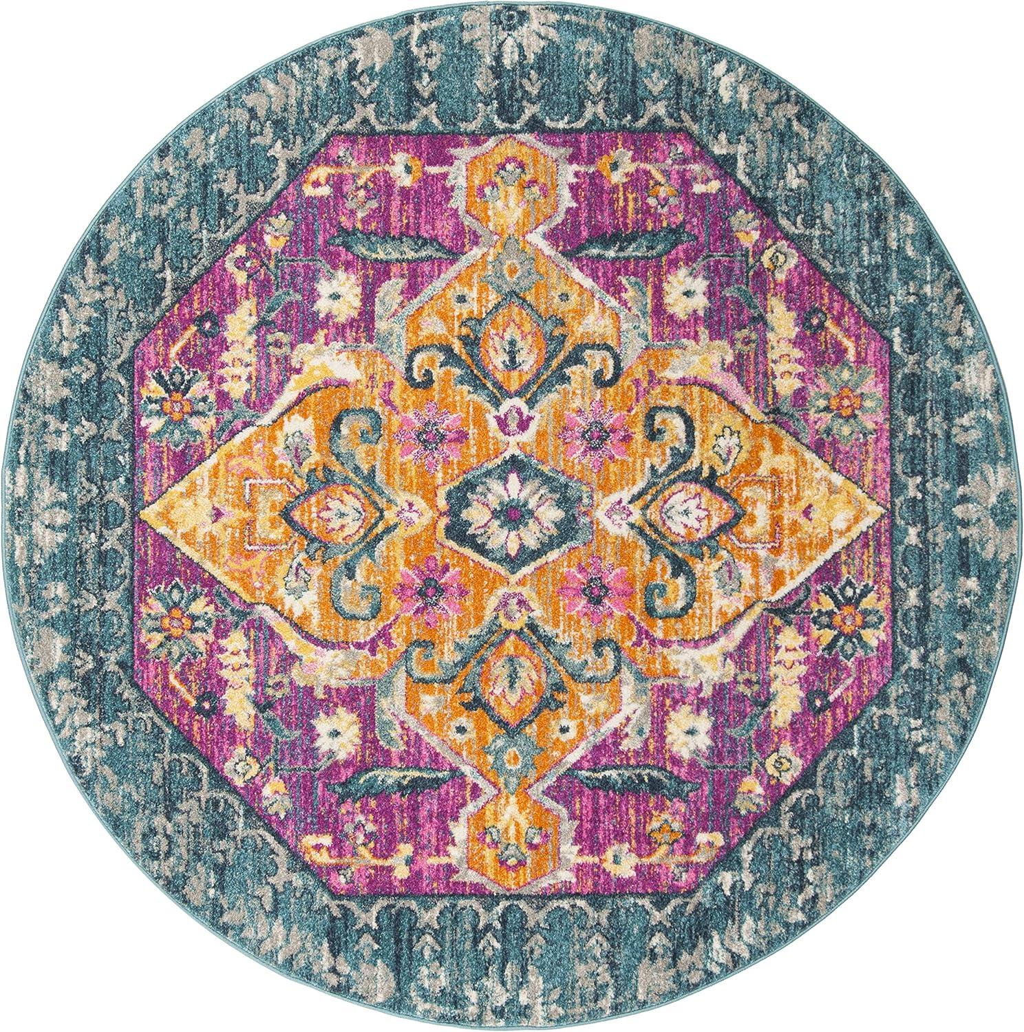 image:imageSAFAVIEH Madison Collection Area Rug 51 x 76 Blue amp Fuchsia Boho Chic Medallion Design NonShedding amp Easy Care Ideal for High Traffic Areas in Living Room Bedroom MAD119CBlueFuchsia