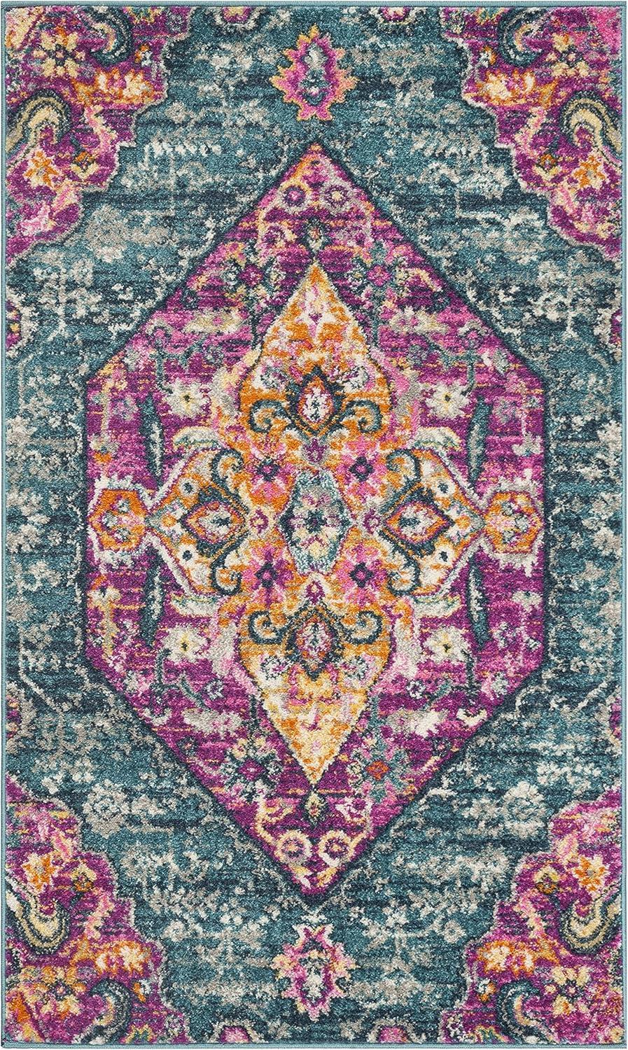 image:imageSAFAVIEH Madison Collection Area Rug 51 x 76 Blue amp Fuchsia Boho Chic Medallion Design NonShedding amp Easy Care Ideal for High Traffic Areas in Living Room Bedroom MAD119CBlueFuchsia