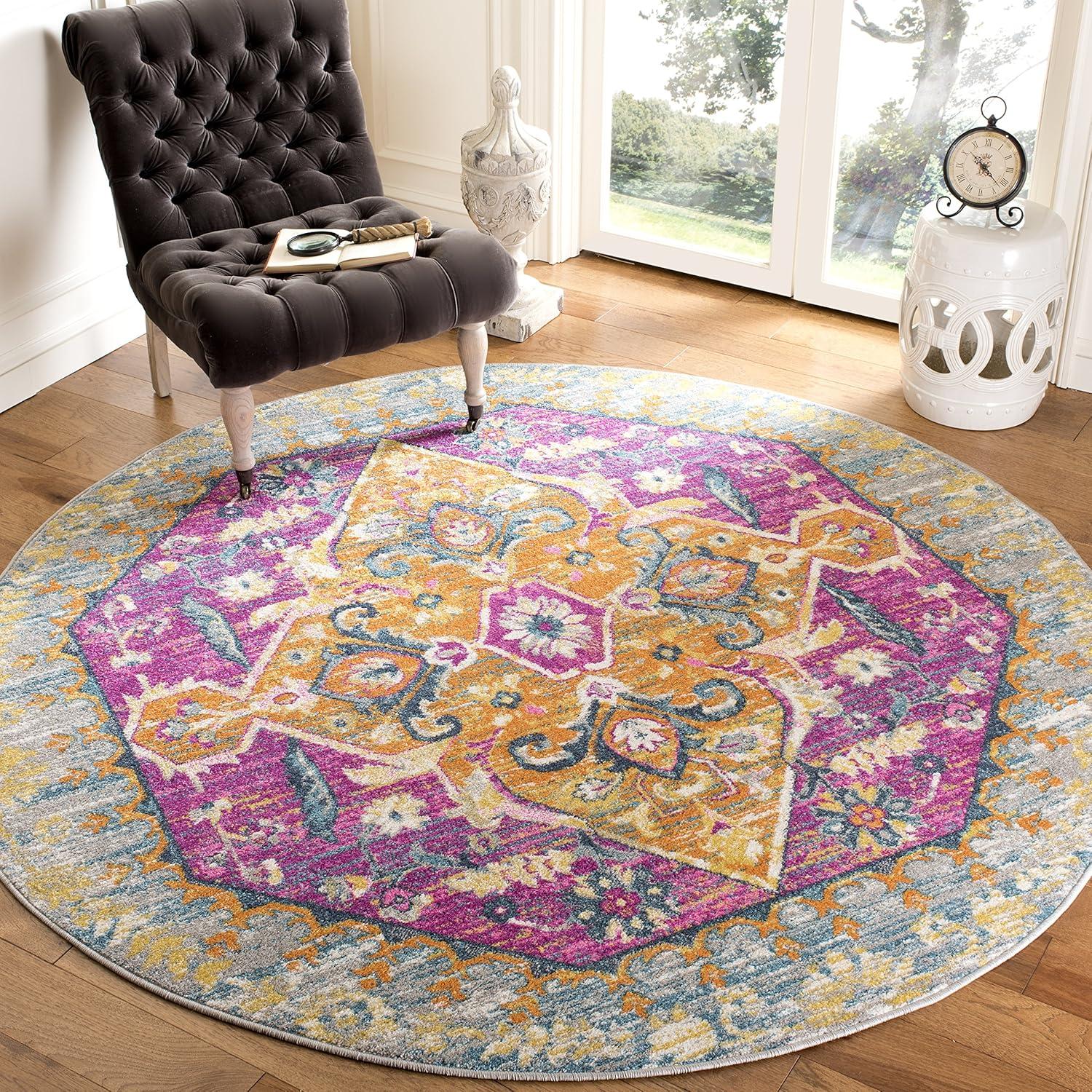 image:imageSAFAVIEH Madison Collection Area Rug 51 x 76 Blue amp Fuchsia Boho Chic Medallion Design NonShedding amp Easy Care Ideal for High Traffic Areas in Living Room Bedroom MAD119CLight GreyFuchsia