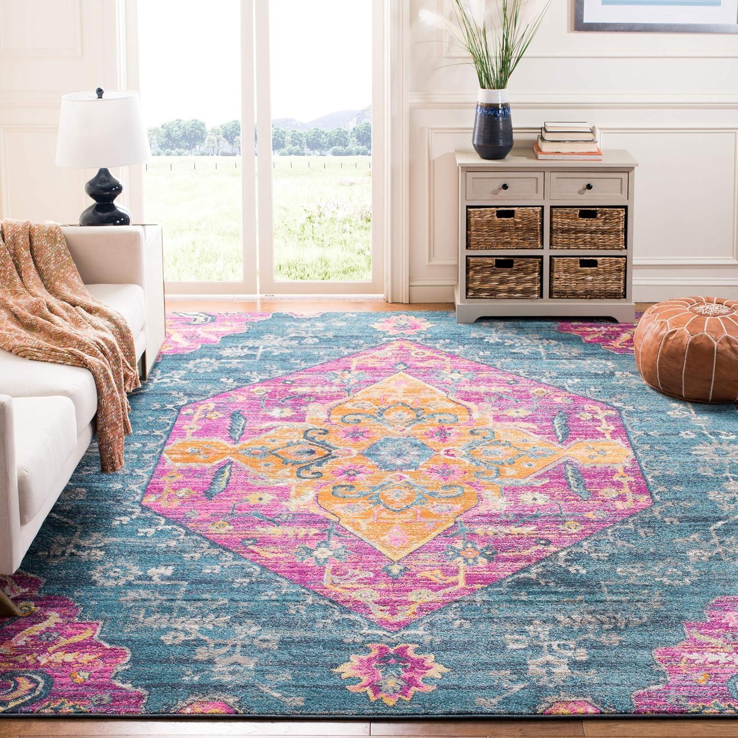 image:imageSAFAVIEH Madison Collection Area Rug 51 x 76 Blue amp Fuchsia Boho Chic Medallion Design NonShedding amp Easy Care Ideal for High Traffic Areas in Living Room Bedroom MAD119CBlueFuchsia