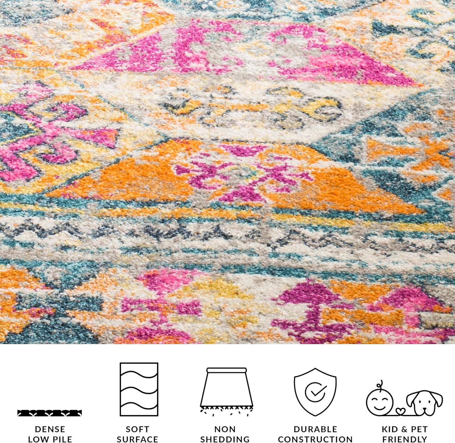 image:imageSAFAVIEH Madison Collection Area Rug 51 x 76 Blue amp Fuchsia Moroccan Boho Distressed Design NonShedding amp Easy Care Ideal for High Traffic Areas in Living Room Bedroom MAD118CBlueFuchsia