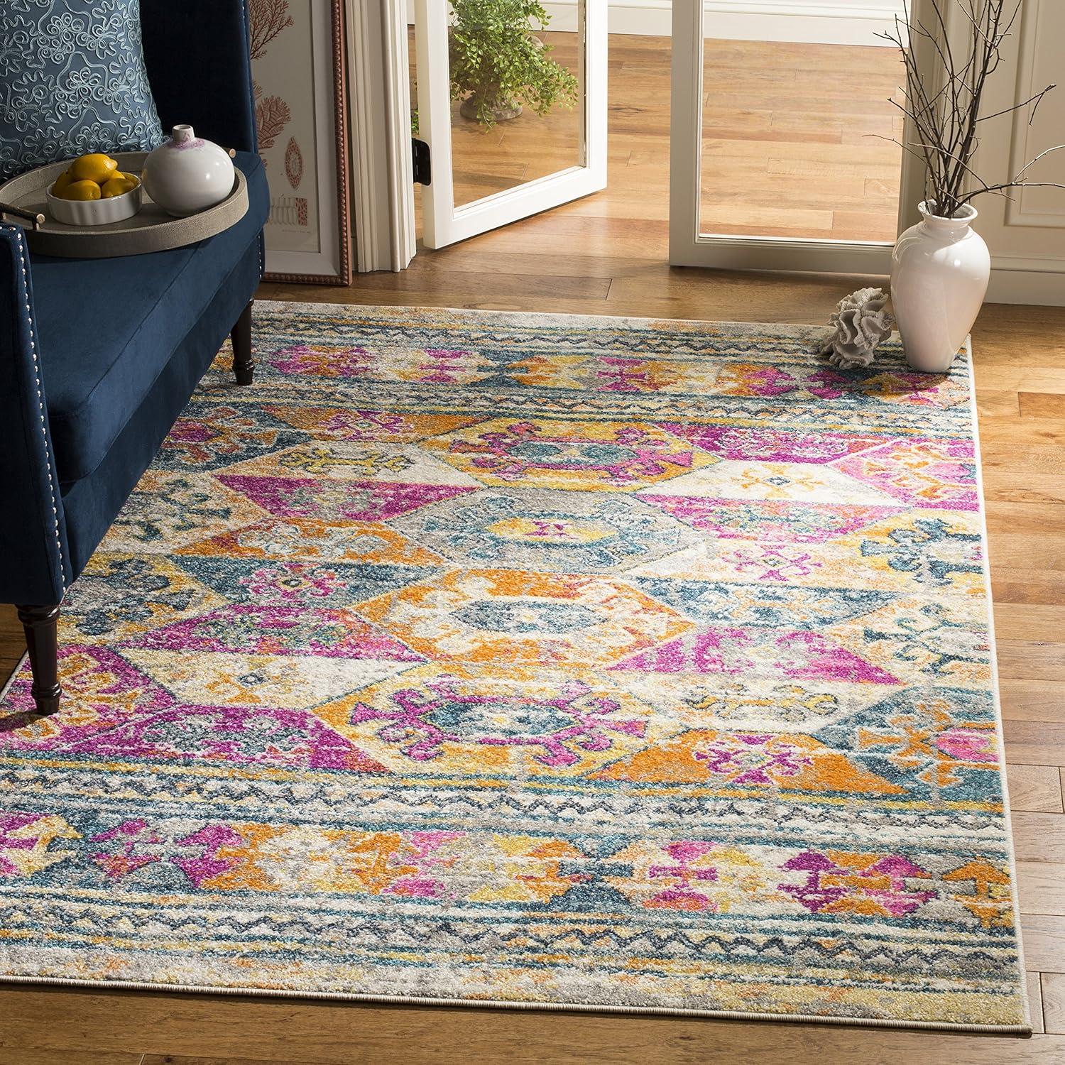 image:imageSAFAVIEH Madison Collection Area Rug 51 x 76 Blue amp Fuchsia Moroccan Boho Distressed Design NonShedding amp Easy Care Ideal for High Traffic Areas in Living Room Bedroom MAD118CBlueFuchsia