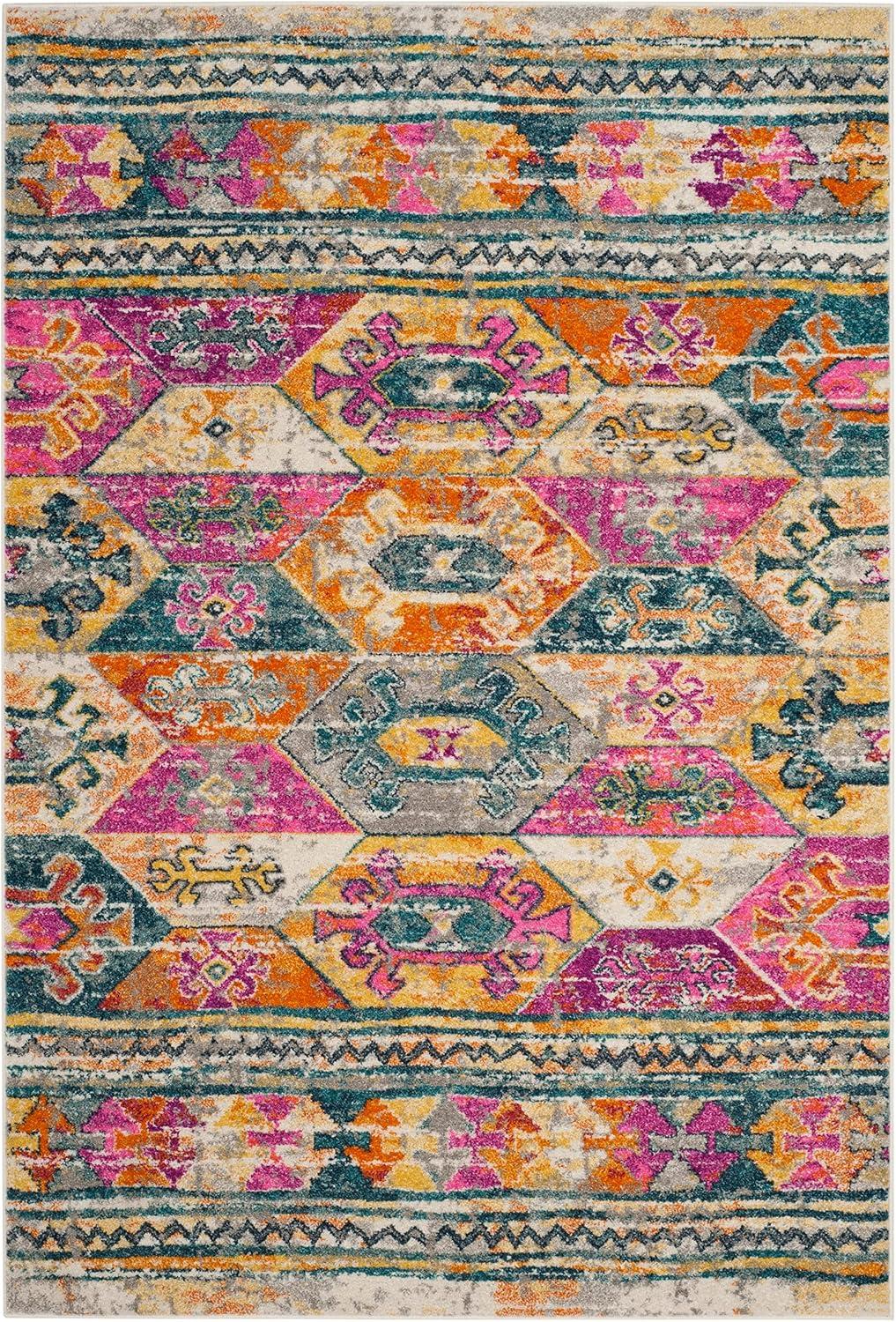 image:imageSAFAVIEH Madison Collection Area Rug 51 x 76 Blue amp Fuchsia Moroccan Boho Distressed Design NonShedding amp Easy Care Ideal for High Traffic Areas in Living Room Bedroom MAD118CBlueFuchsia