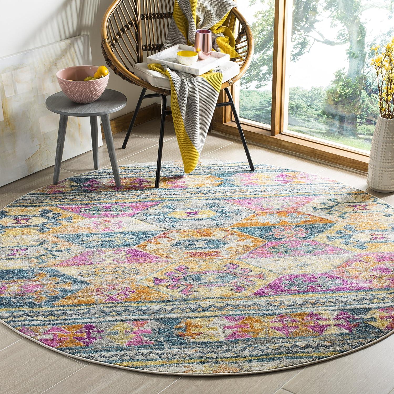 image:imageSAFAVIEH Madison Collection Area Rug 51 x 76 Blue amp Fuchsia Moroccan Boho Distressed Design NonShedding amp Easy Care Ideal for High Traffic Areas in Living Room Bedroom MAD118CBlueFuchsia