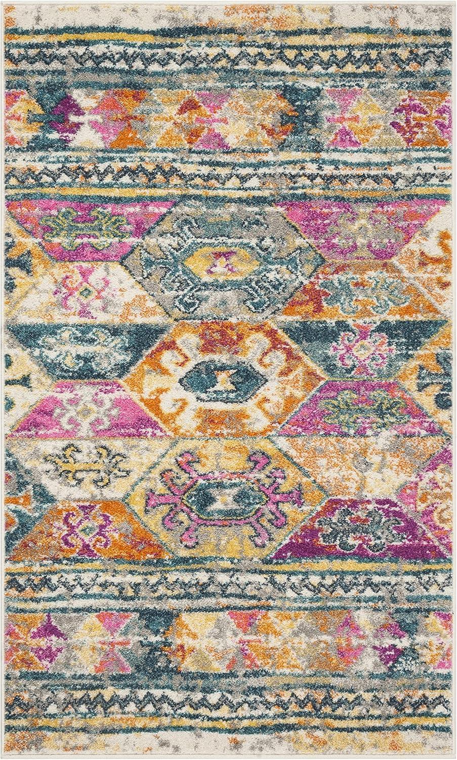 image:imageSAFAVIEH Madison Collection Area Rug 51 x 76 Blue amp Fuchsia Moroccan Boho Distressed Design NonShedding amp Easy Care Ideal for High Traffic Areas in Living Room Bedroom MAD118CBlueFuchsia