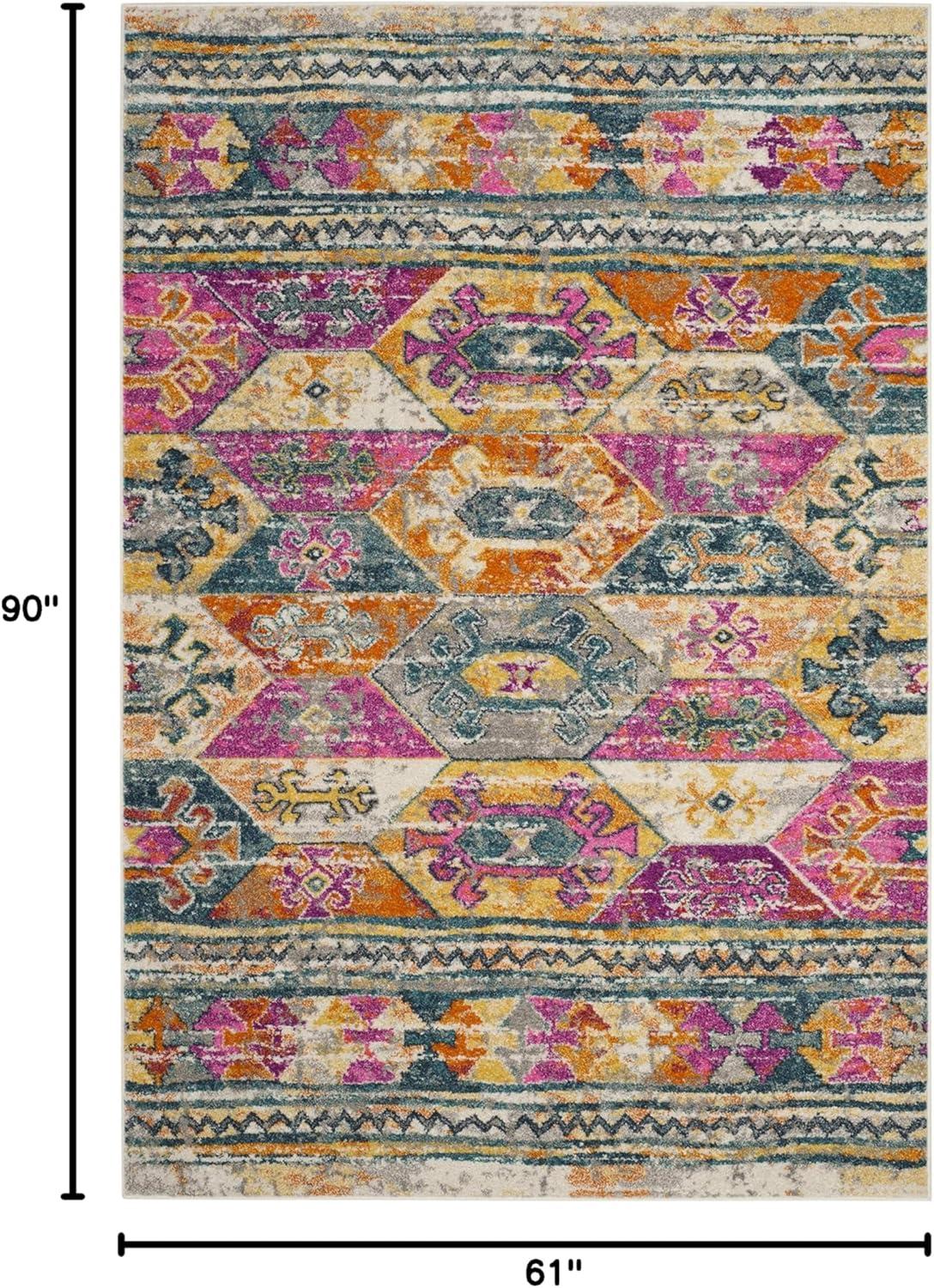 image:imageSAFAVIEH Madison Collection Area Rug 51 x 76 Blue amp Fuchsia Moroccan Boho Distressed Design NonShedding amp Easy Care Ideal for High Traffic Areas in Living Room Bedroom MAD118CBlueFuchsia