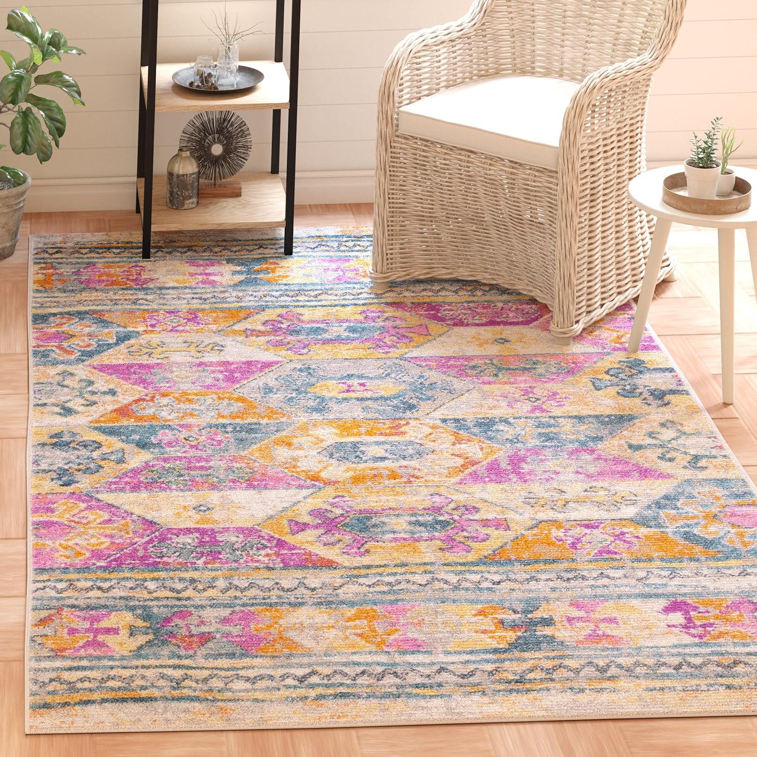 image:imageSAFAVIEH Madison Collection Area Rug 51 x 76 Blue amp Fuchsia Moroccan Boho Distressed Design NonShedding amp Easy Care Ideal for High Traffic Areas in Living Room Bedroom MAD118CBlueFuchsia