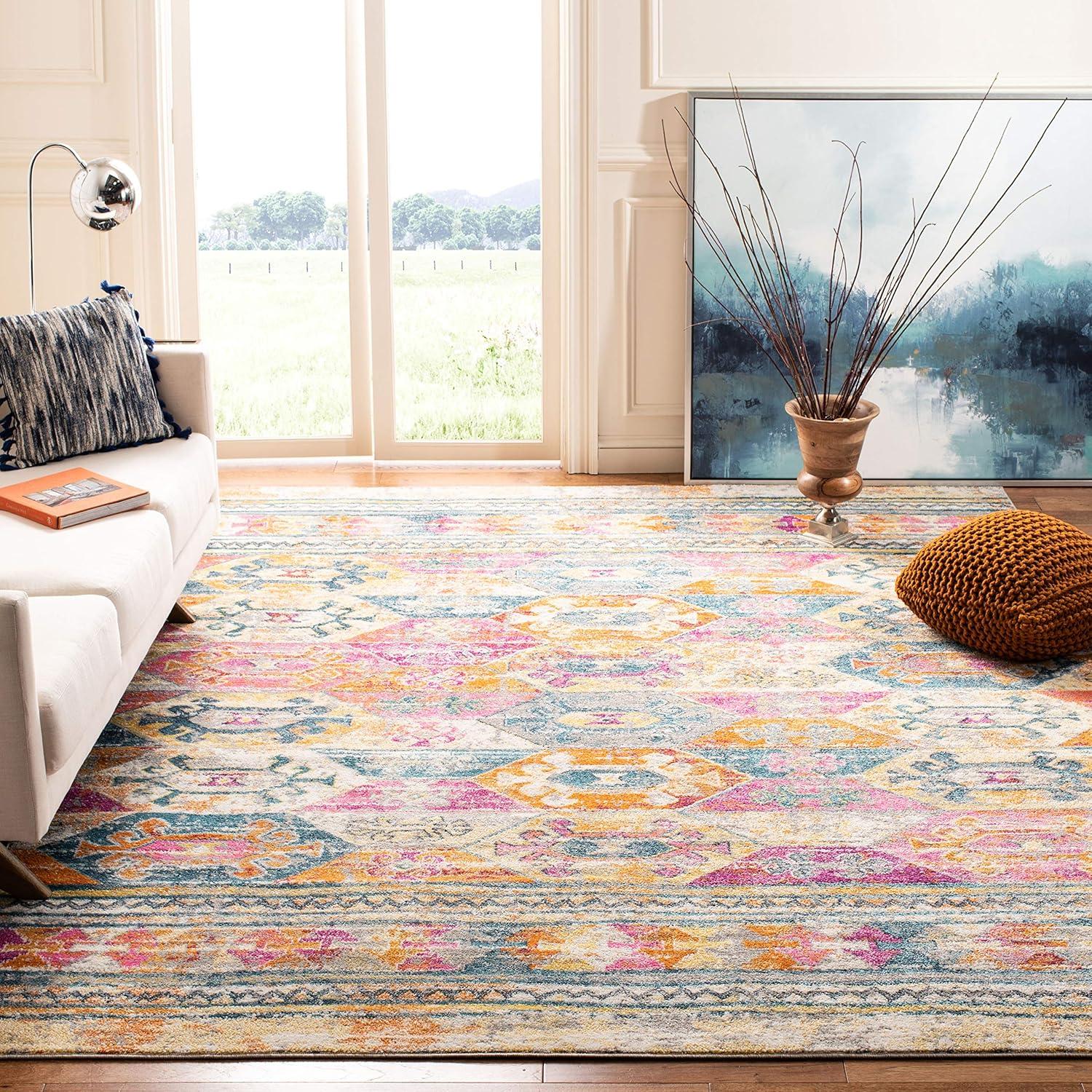 image:imageSAFAVIEH Madison Collection Area Rug 51 x 76 Blue amp Fuchsia Moroccan Boho Distressed Design NonShedding amp Easy Care Ideal for High Traffic Areas in Living Room Bedroom MAD118CBlueFuchsia