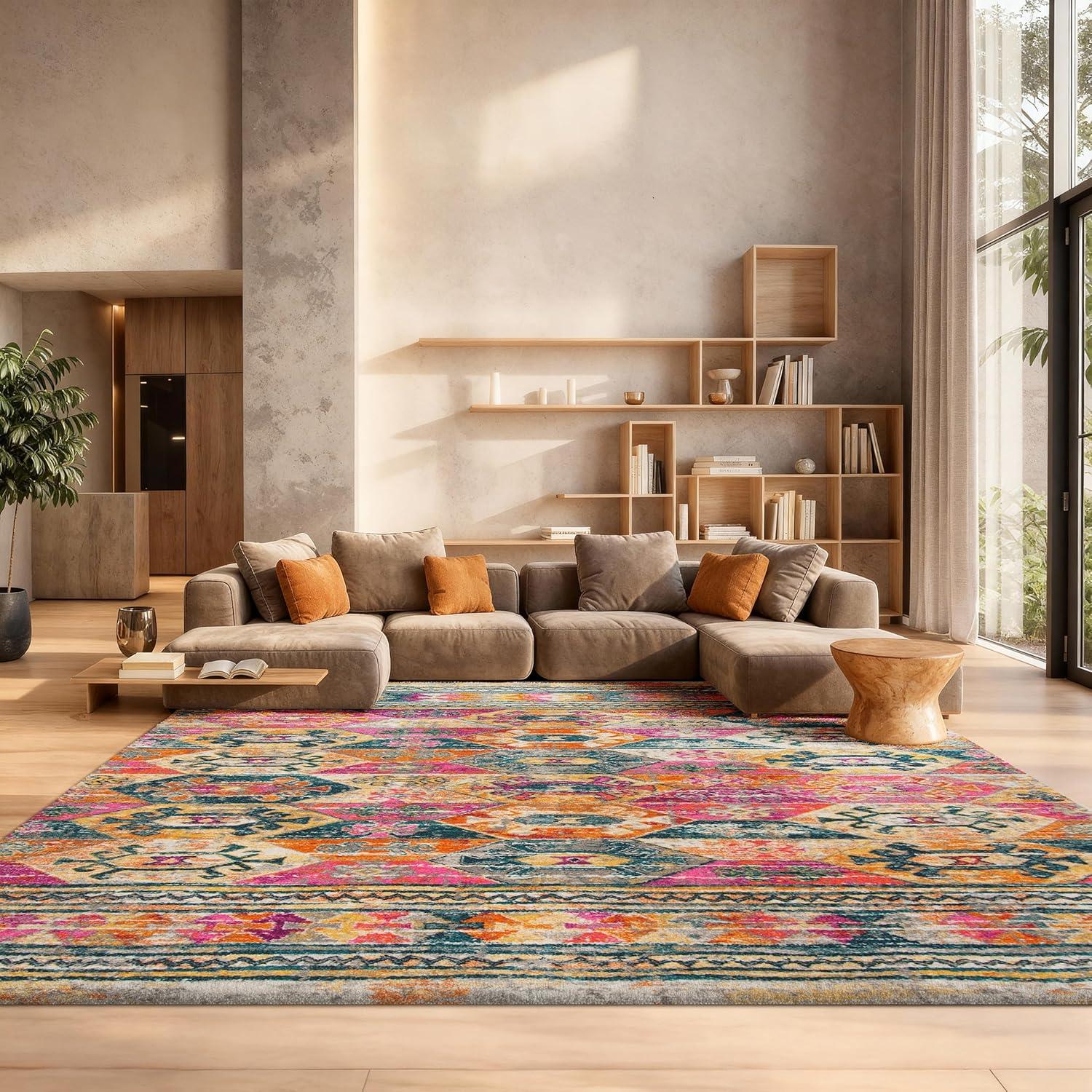 image:imageSAFAVIEH Madison Collection Area Rug 51 x 76 Blue amp Fuchsia Moroccan Boho Distressed Design NonShedding amp Easy Care Ideal for High Traffic Areas in Living Room Bedroom MAD118CBlueFuchsia