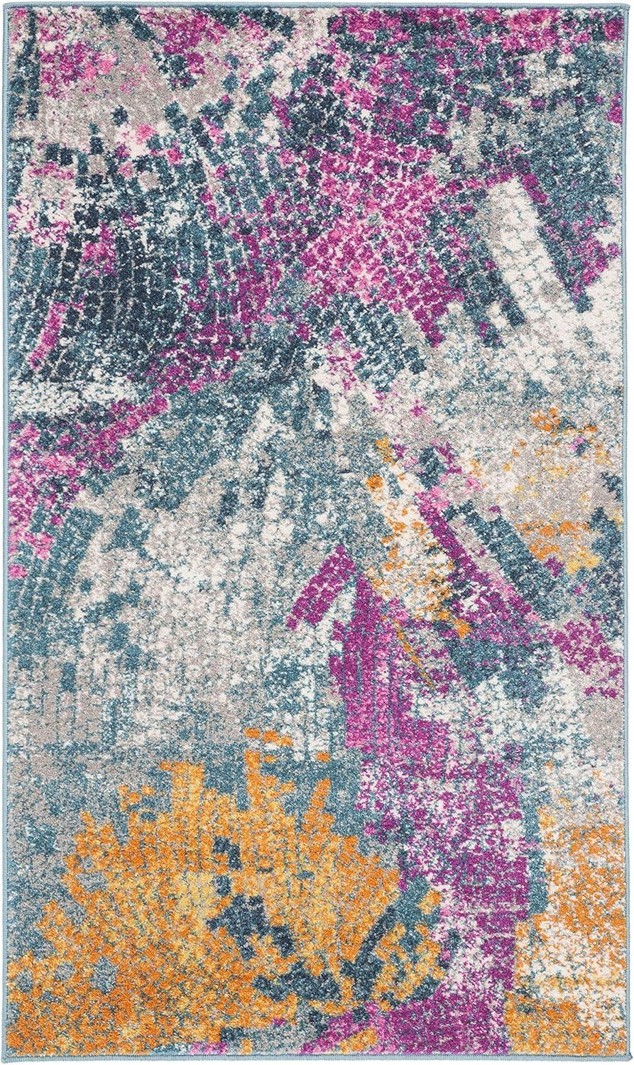 image:imageSAFAVIEH Madison Collection Area Rug 51 x 76 Blue amp Multi Modern Boho Abstract Design NonShedding amp Easy Care Ideal for High Traffic Areas in Living Room Bedroom MAD201MBlueMulti