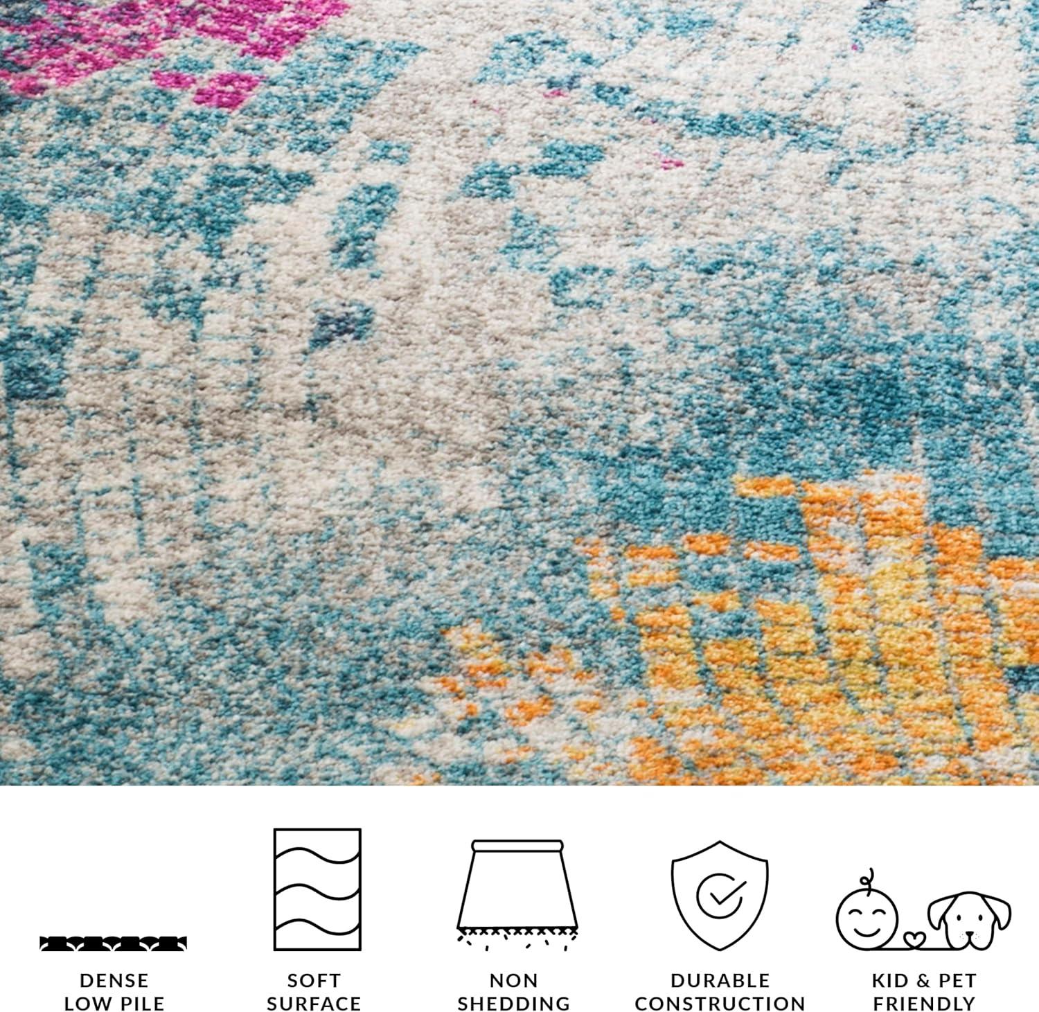 image:imageSAFAVIEH Madison Collection Area Rug 51 x 76 Blue amp Multi Modern Boho Abstract Design NonShedding amp Easy Care Ideal for High Traffic Areas in Living Room Bedroom MAD201MBlueMulti