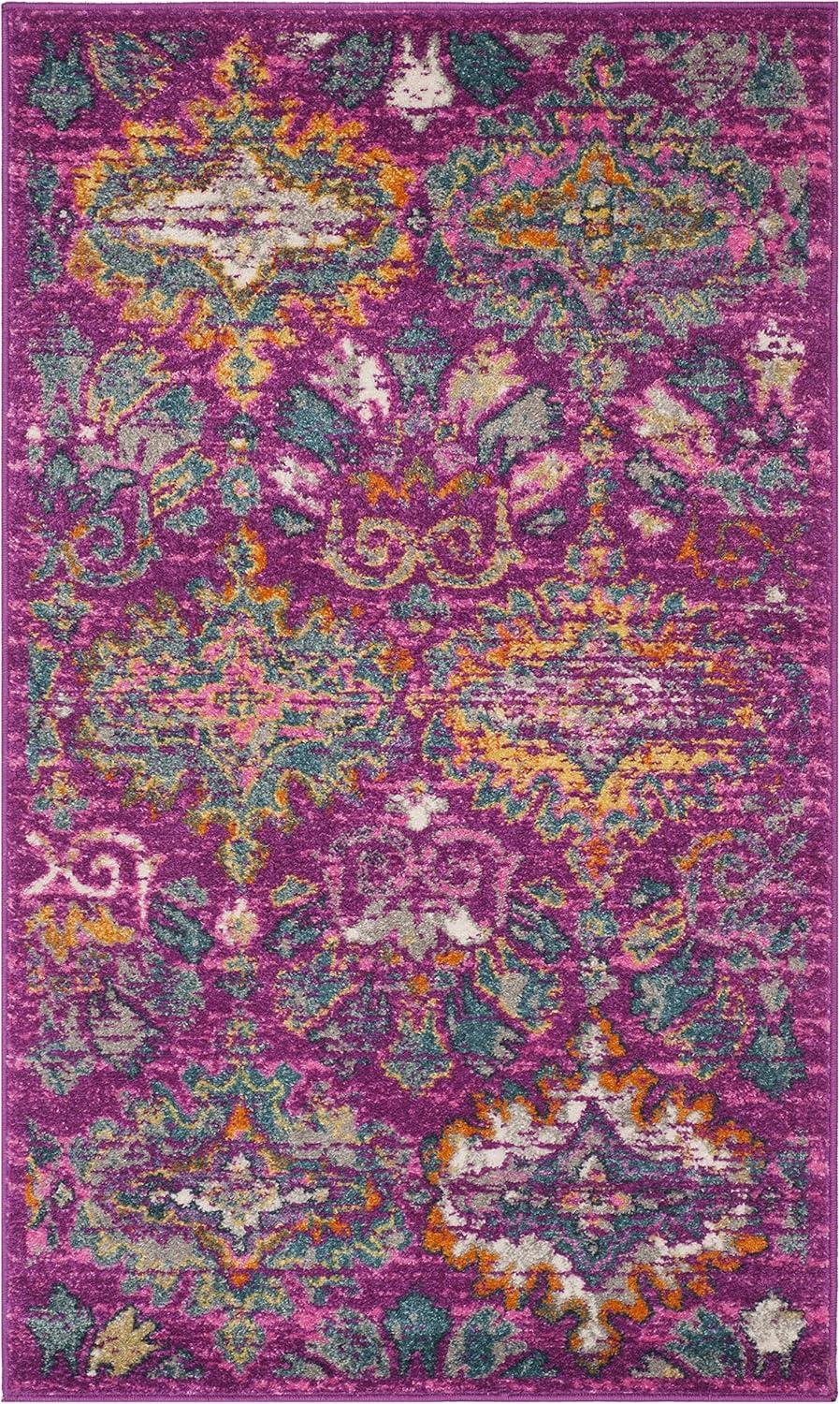 image:imageSAFAVIEH Madison Collection Area Rug 51 x 76 Fuchsia amp Blue Boho Chic Damask Design NonShedding amp Easy Care Ideal for High Traffic Areas in Living Room Bedroom MAD144FFuchsiaBlue