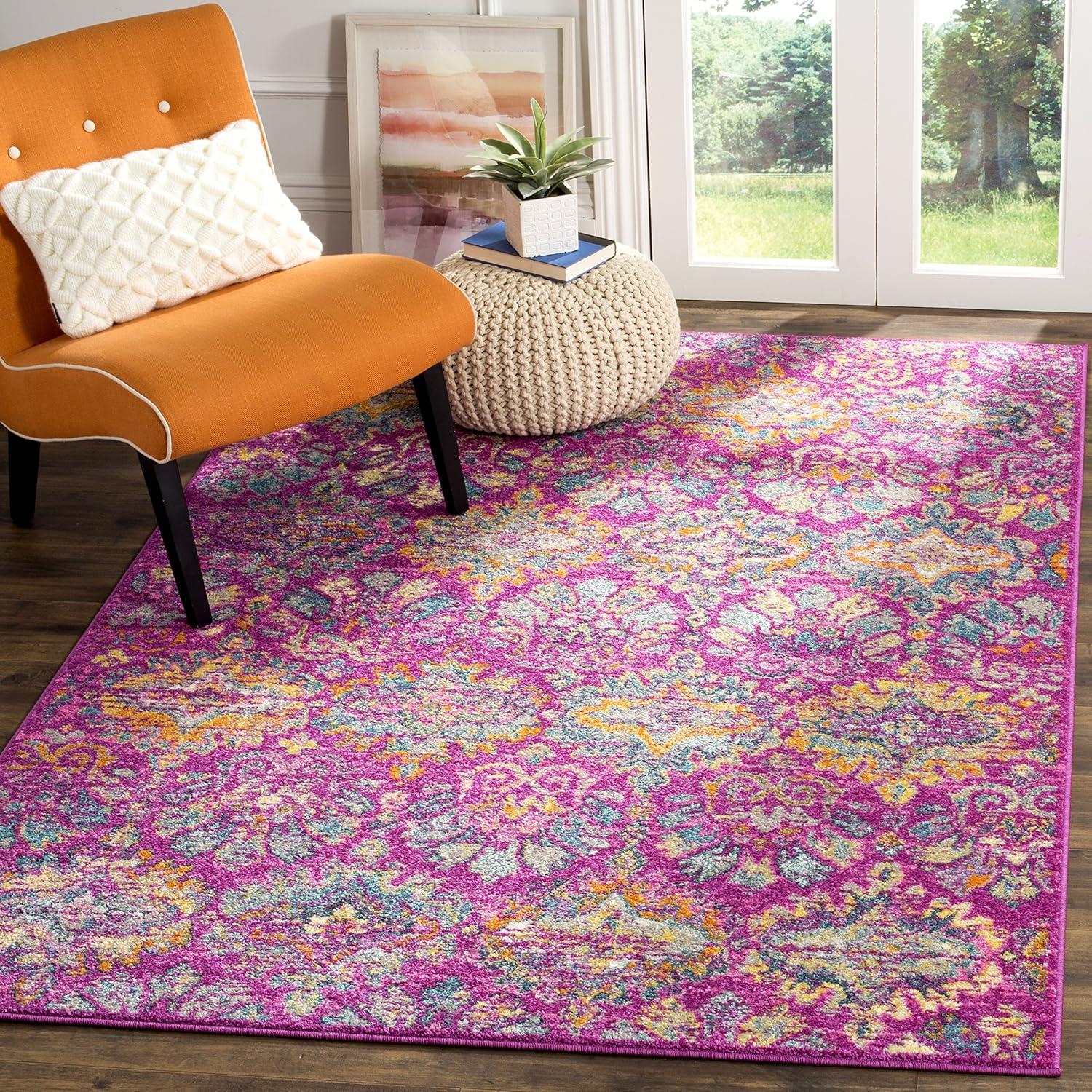 image:imageSAFAVIEH Madison Collection Area Rug 51 x 76 Fuchsia amp Blue Boho Chic Damask Design NonShedding amp Easy Care Ideal for High Traffic Areas in Living Room Bedroom MAD144FFuchsiaBlue