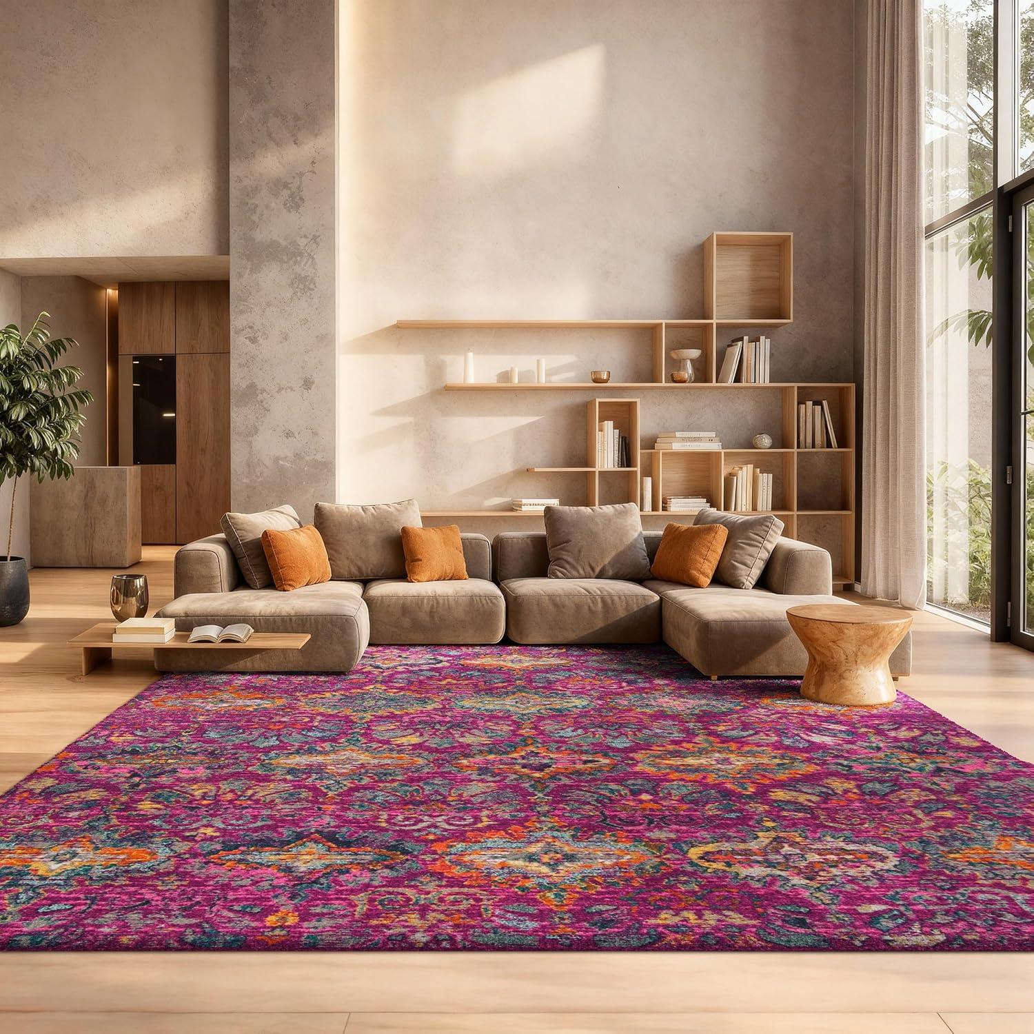 image:imageSAFAVIEH Madison Collection Area Rug 51 x 76 Fuchsia amp Blue Boho Chic Damask Design NonShedding amp Easy Care Ideal for High Traffic Areas in Living Room Bedroom MAD144FFuchsiaBlue