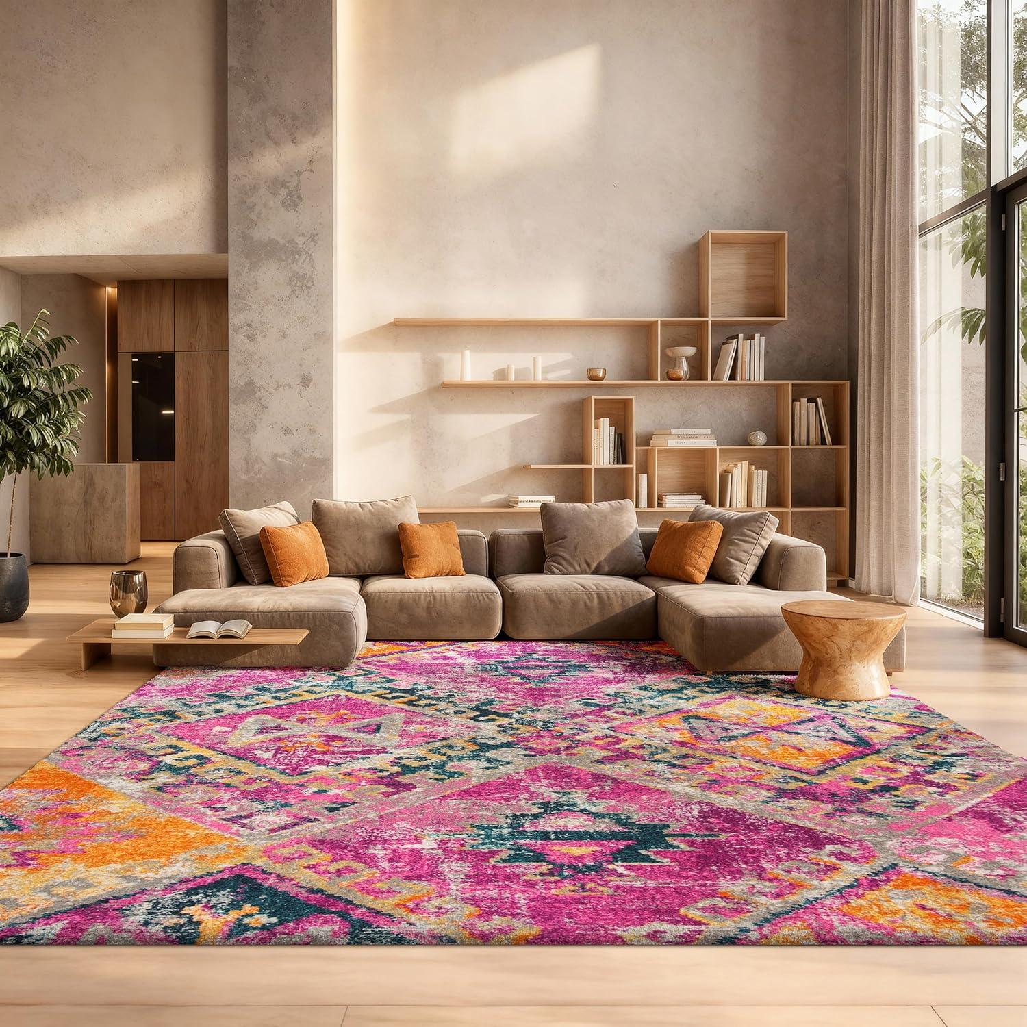 image:imageSAFAVIEH Madison Collection Area Rug 51 x 76 Fuchsia amp Blue Boho Chic Distressed Design NonShedding amp Easy Care Ideal for High Traffic Areas in Living Room Bedroom MAD125FFuchsiaBlue