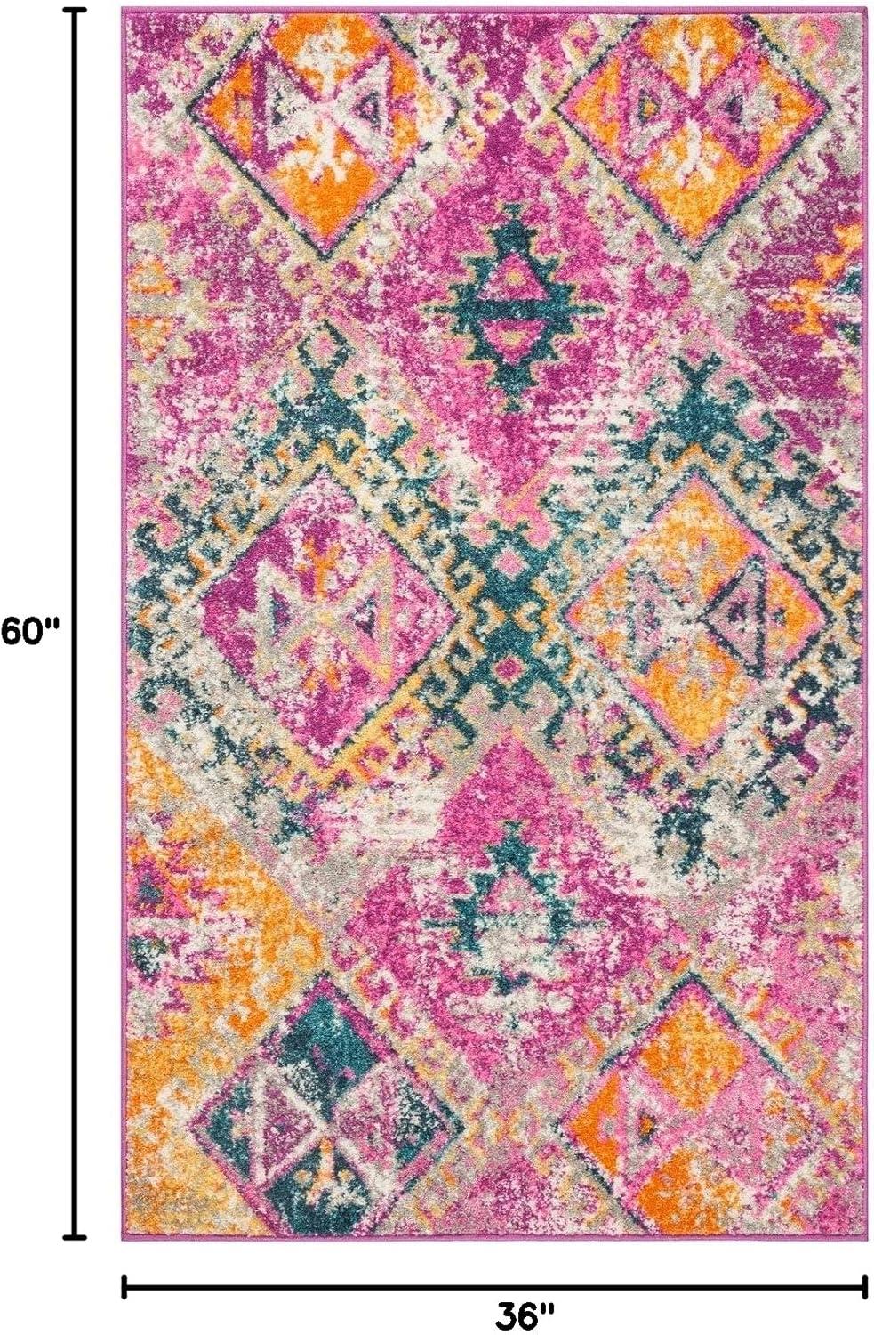 image:imageSAFAVIEH Madison Collection Area Rug 51 x 76 Fuchsia amp Blue Boho Chic Distressed Design NonShedding amp Easy Care Ideal for High Traffic Areas in Living Room Bedroom MAD125FFuchsiaBlue