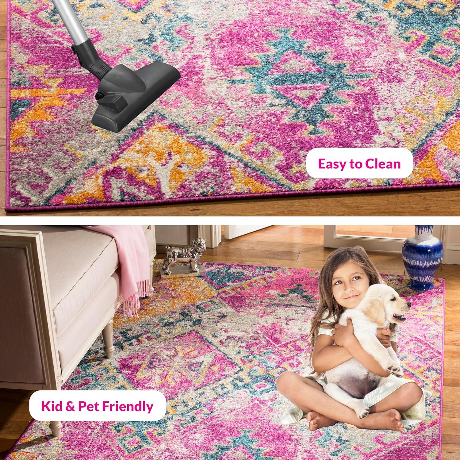 image:imageSAFAVIEH Madison Collection Area Rug 51 x 76 Fuchsia amp Blue Boho Chic Distressed Design NonShedding amp Easy Care Ideal for High Traffic Areas in Living Room Bedroom MAD125FFuchsiaBlue