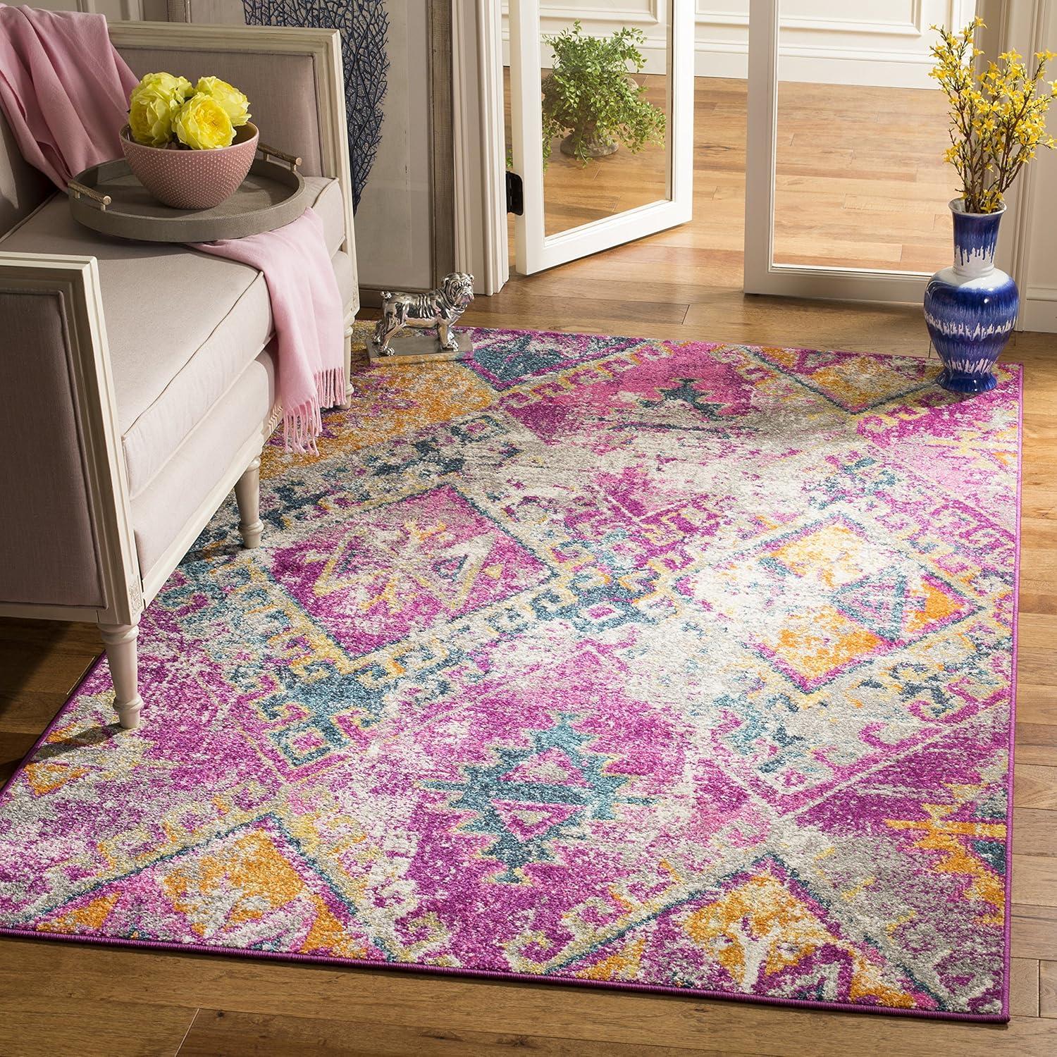 image:imageSAFAVIEH Madison Collection Area Rug 51 x 76 Fuchsia amp Blue Boho Chic Distressed Design NonShedding amp Easy Care Ideal for High Traffic Areas in Living Room Bedroom MAD125FFuchsiaBlue