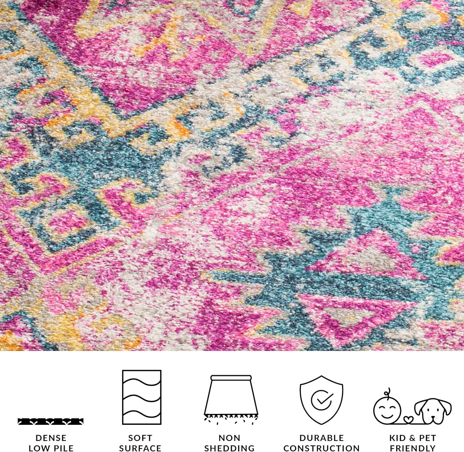 image:imageSAFAVIEH Madison Collection Area Rug 51 x 76 Fuchsia amp Blue Boho Chic Distressed Design NonShedding amp Easy Care Ideal for High Traffic Areas in Living Room Bedroom MAD125FFuchsiaBlue