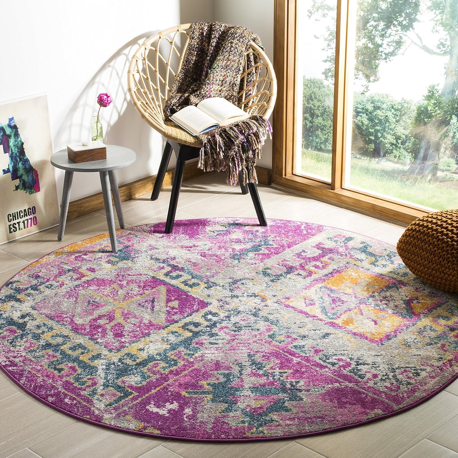 image:imageSAFAVIEH Madison Collection Area Rug 51 x 76 Fuchsia amp Blue Boho Chic Distressed Design NonShedding amp Easy Care Ideal for High Traffic Areas in Living Room Bedroom MAD125FFuchsiaBlue
