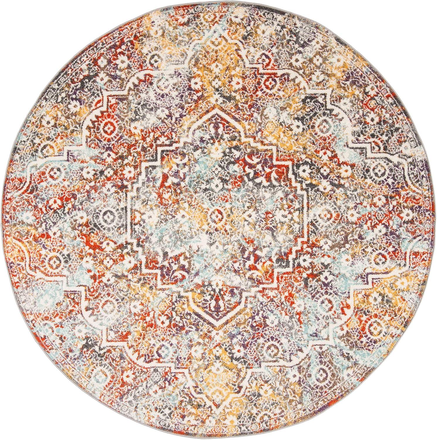 image:imageSAFAVIEH Madison Collection Area Rug 51 x 76 Light Grey amp Light Blue Medallion Distressed Design NonShedding amp Easy Care Ideal for High Traffic Areas in Living Room Bedroom MAD946GLight GreyLight Blue