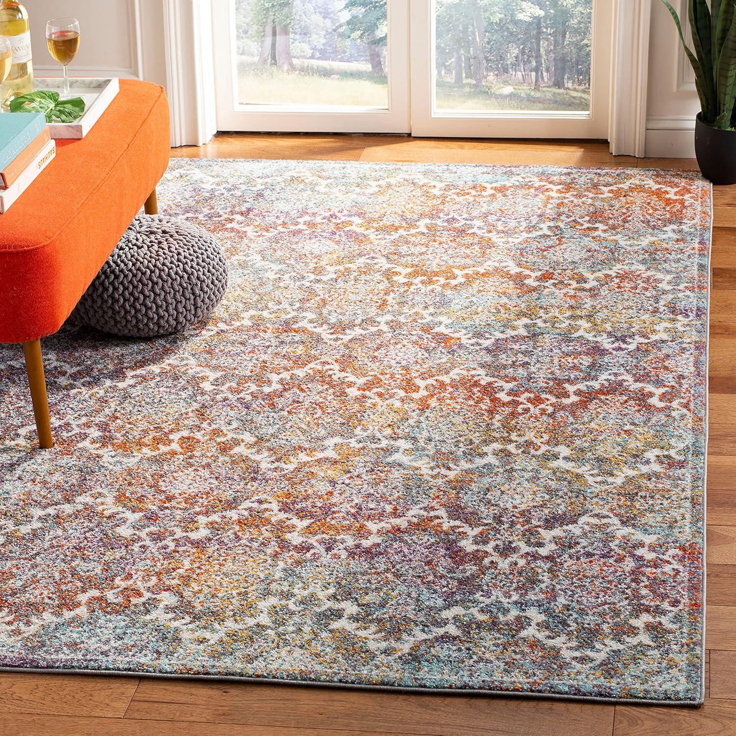 image:imageSAFAVIEH Madison Collection Area Rug 51 x 76 Light Grey amp Rust Boho Chic Damask Design NonShedding amp Easy Care Ideal for High Traffic Areas in Living Room Bedroom MAD945RLight GreyRust
