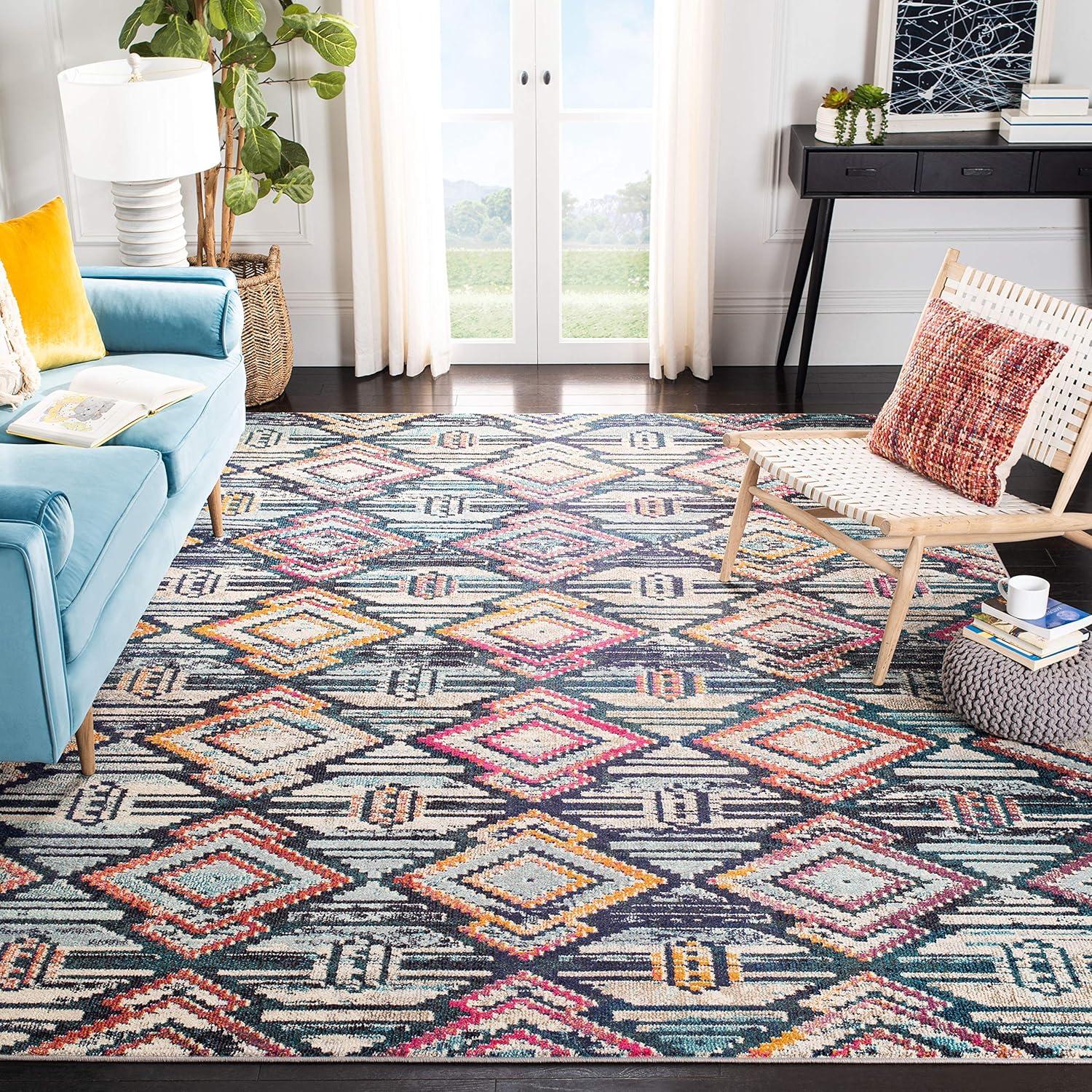 image:imageSAFAVIEH Madison Collection Area Rug 53 x 76 Black amp Orange Moroccan Boho Diamond Distressed Design NonShedding amp Easy Care Ideal for High Traffic Areas in Living Room Bedroom MAD455ZBlackOrange