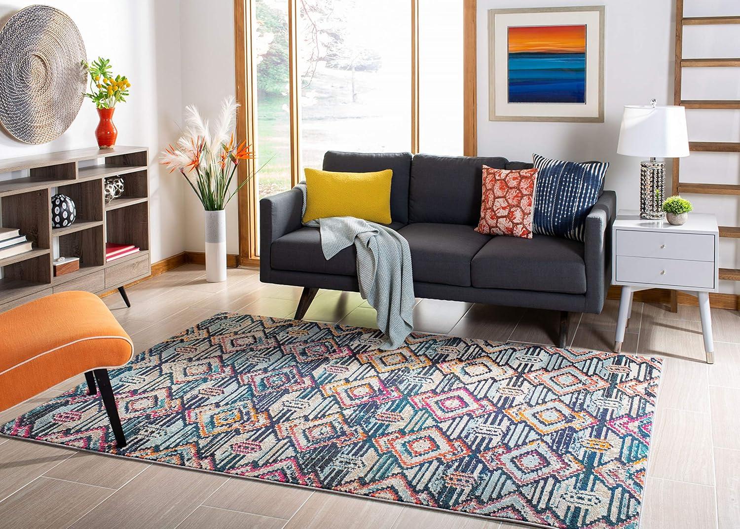 image:imageSAFAVIEH Madison Collection Area Rug 53 x 76 Black amp Orange Moroccan Boho Diamond Distressed Design NonShedding amp Easy Care Ideal for High Traffic Areas in Living Room Bedroom MAD455ZBlackOrange