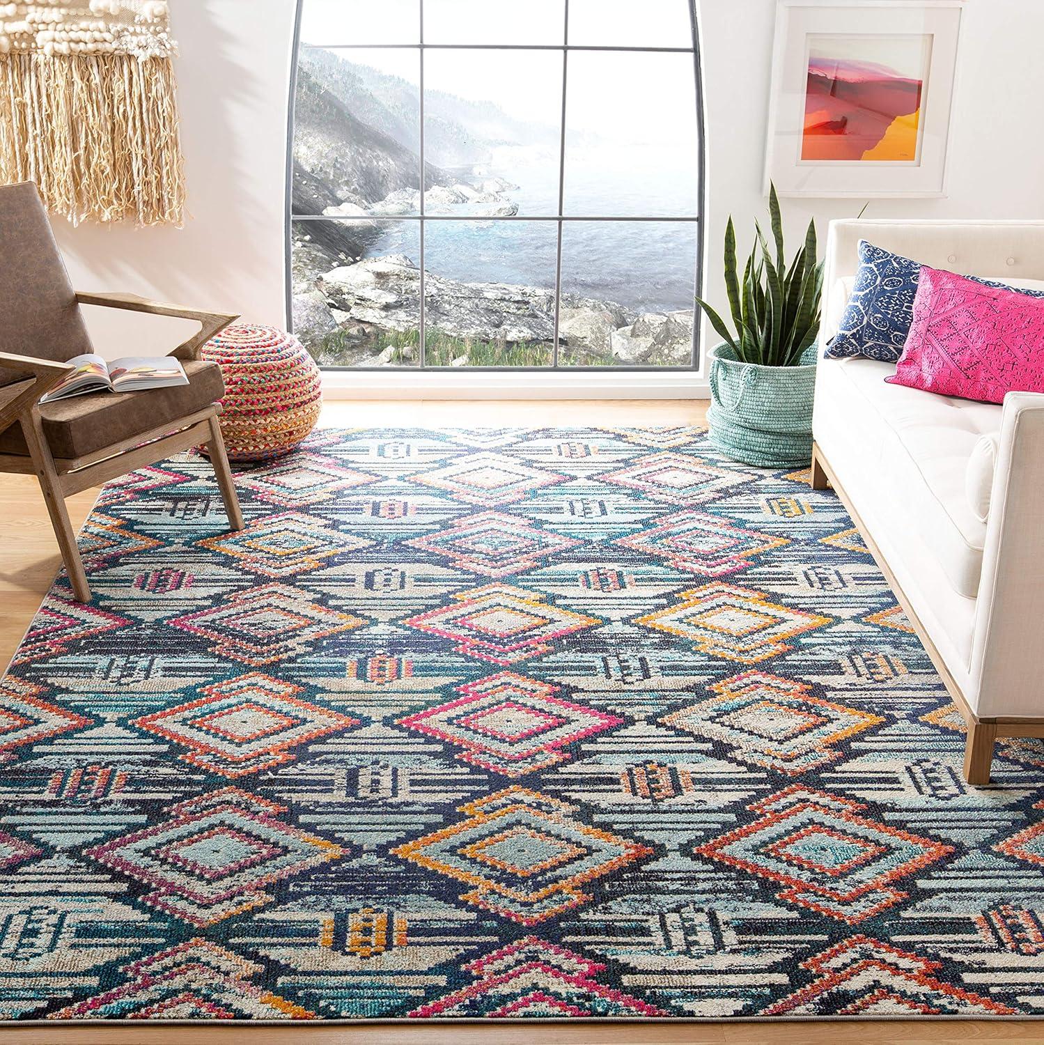 image:imageSAFAVIEH Madison Collection Area Rug 53 x 76 Black amp Orange Moroccan Boho Diamond Distressed Design NonShedding amp Easy Care Ideal for High Traffic Areas in Living Room Bedroom MAD455ZBlackOrange